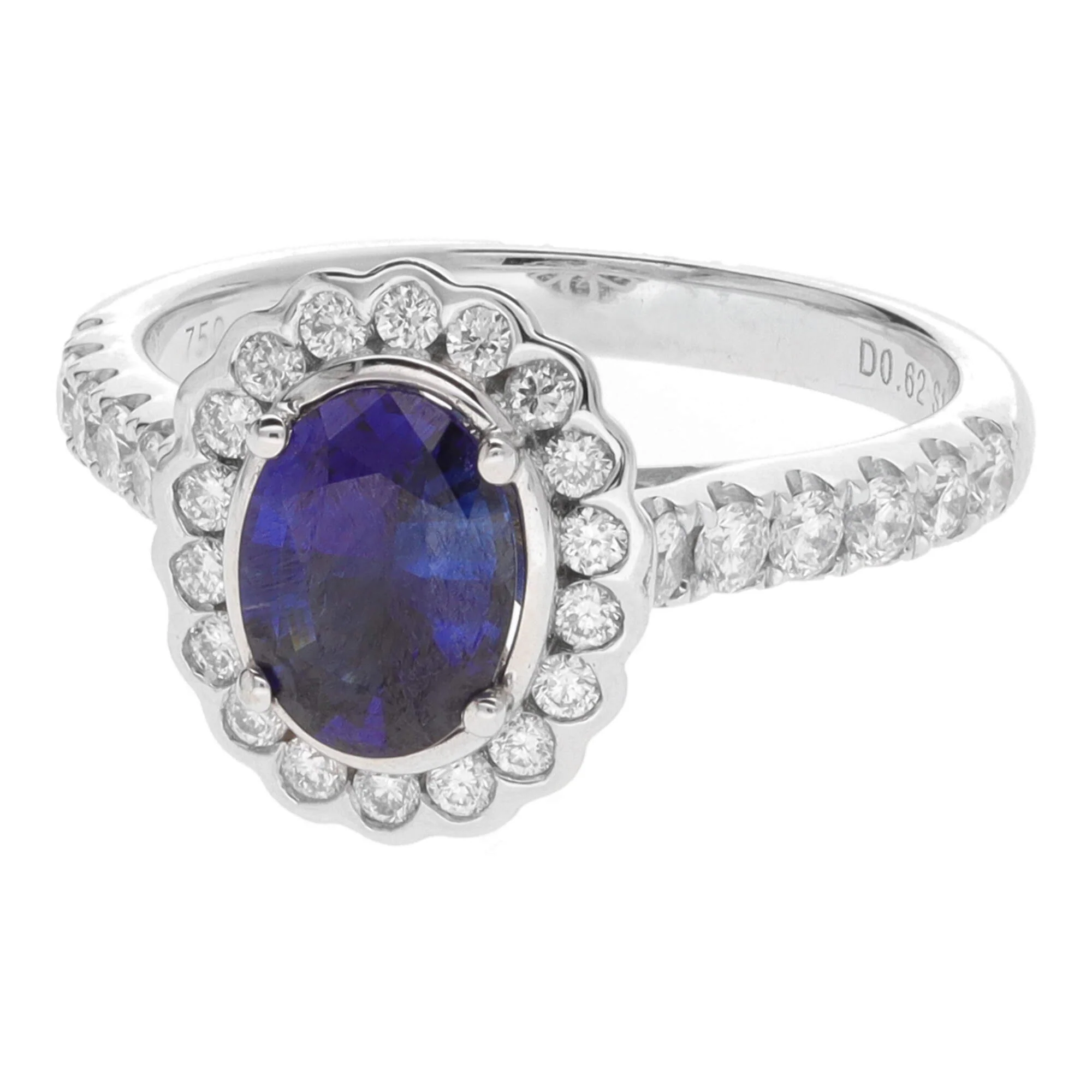 Sapphire and Diamond 18ct White Gold Scalloped Cluster Ring - Image 2