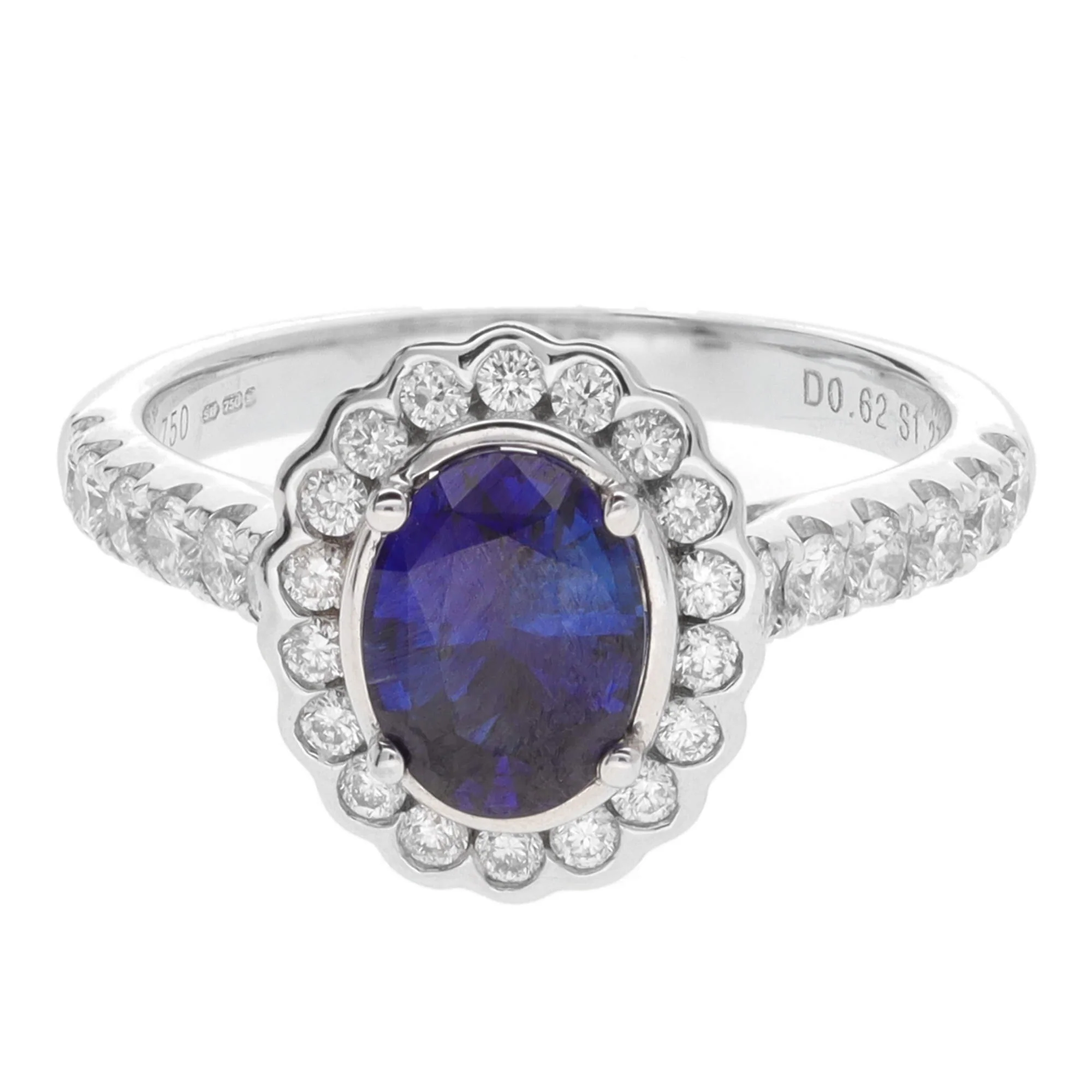 Sapphire and Diamond 18ct White Gold Scalloped Cluster Ring - Image 3