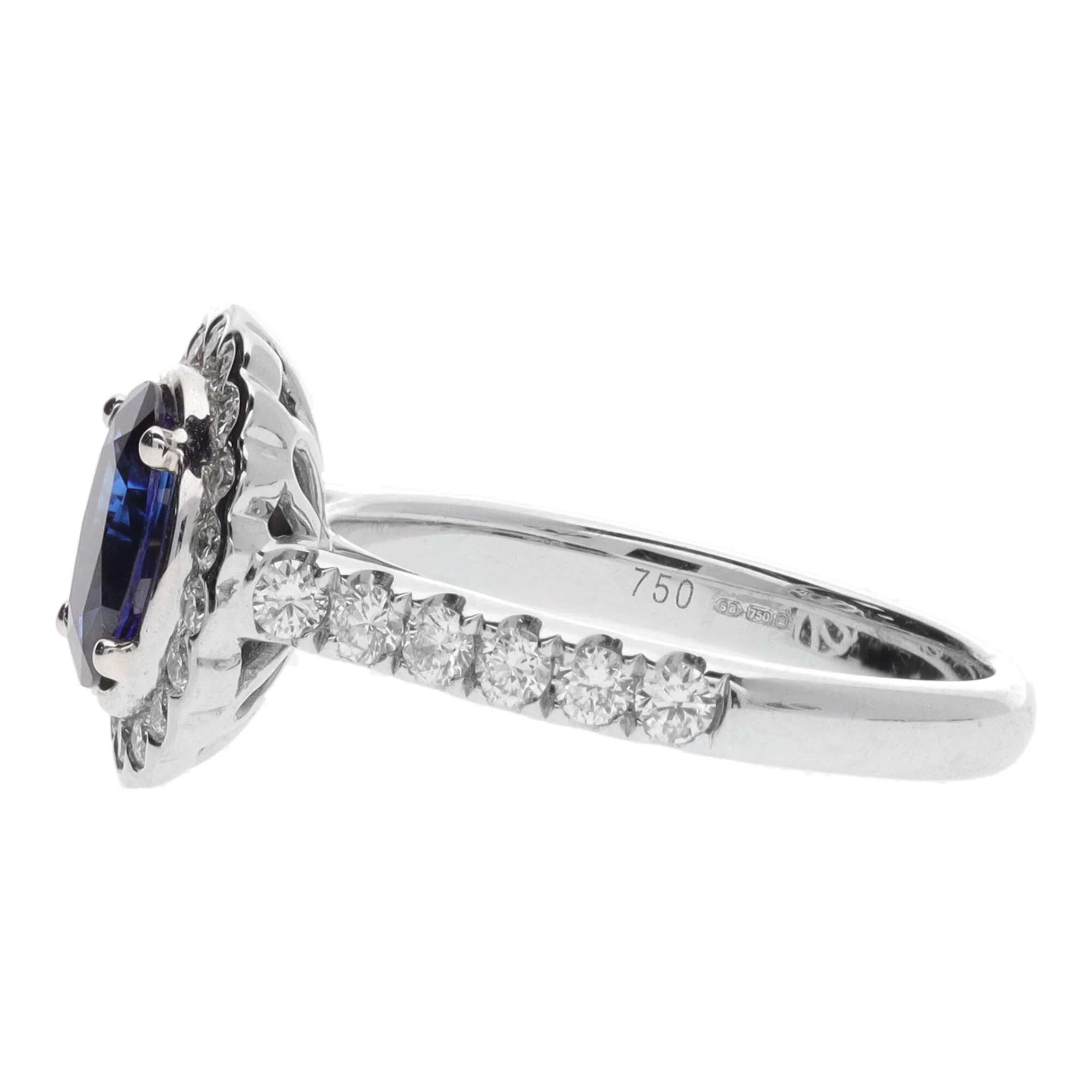 Sapphire and Diamond 18ct White Gold Scalloped Cluster Ring - Image 5