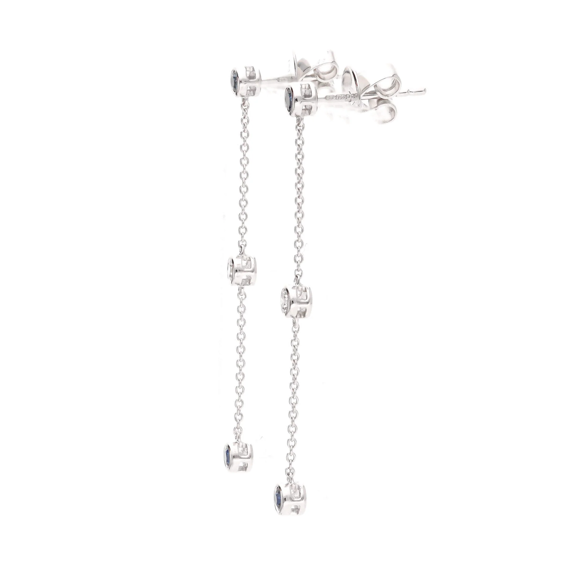 Sapphire and Diamond 18ct White Gold Station Link Chain Drop Earrings - Image 2