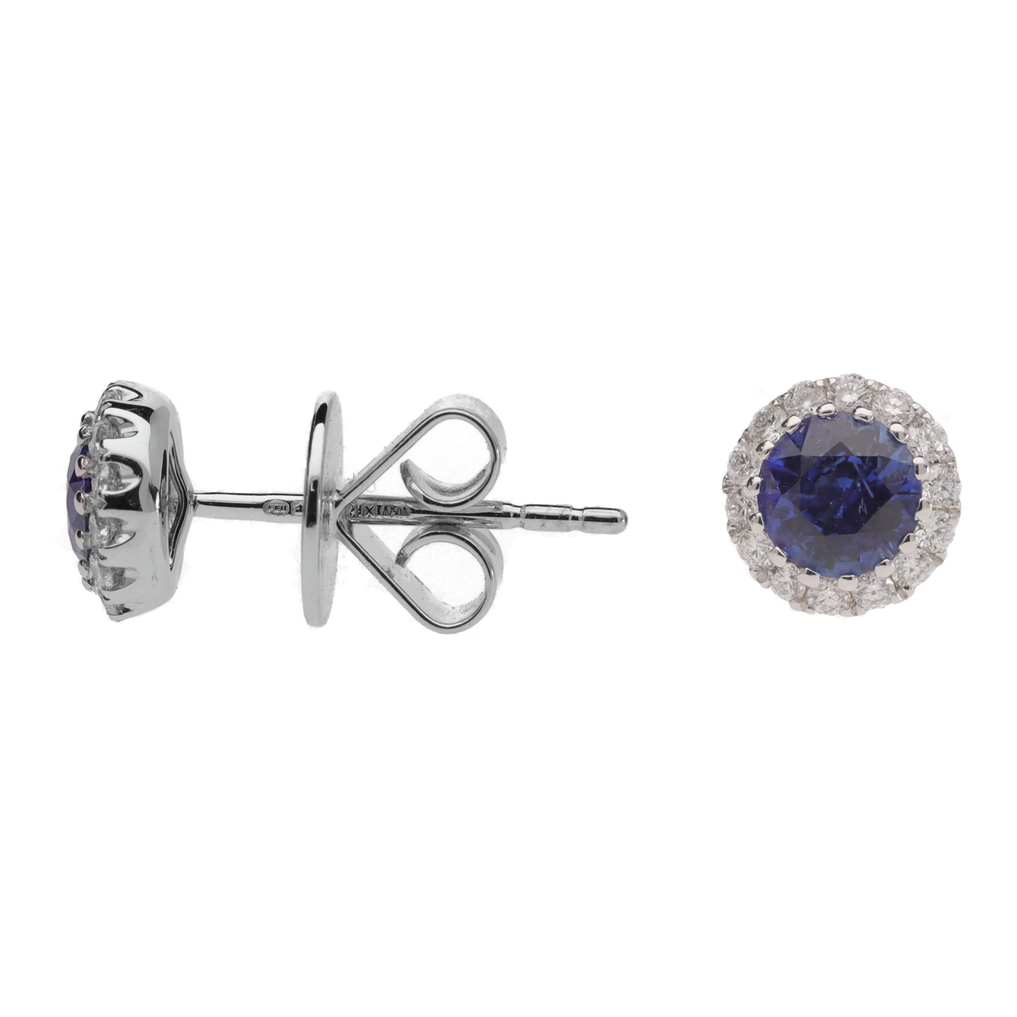 Sapphire and Diamond 18ct White Gold Stud Earrings - Image 2