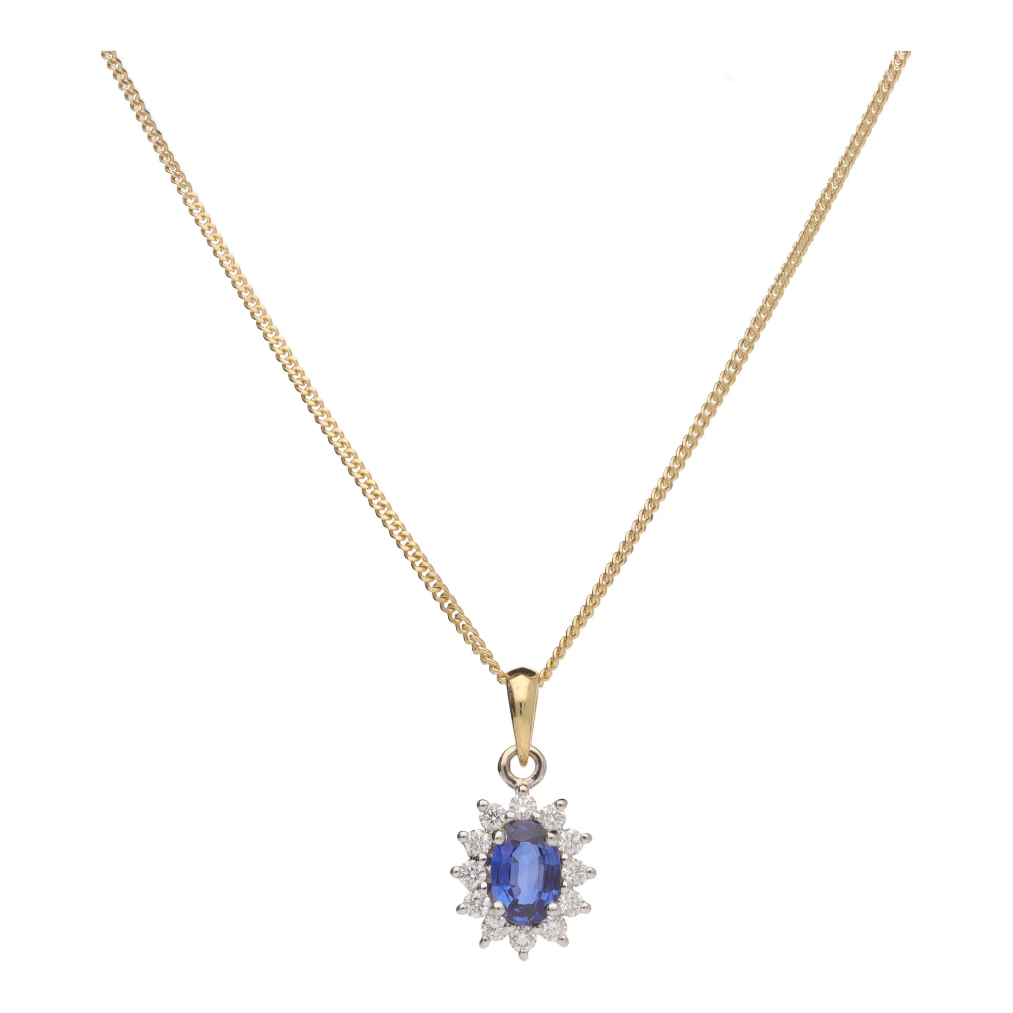 Sapphire and Diamond 18ct Yellow and White Gold Cluster Pendant - Image 2
