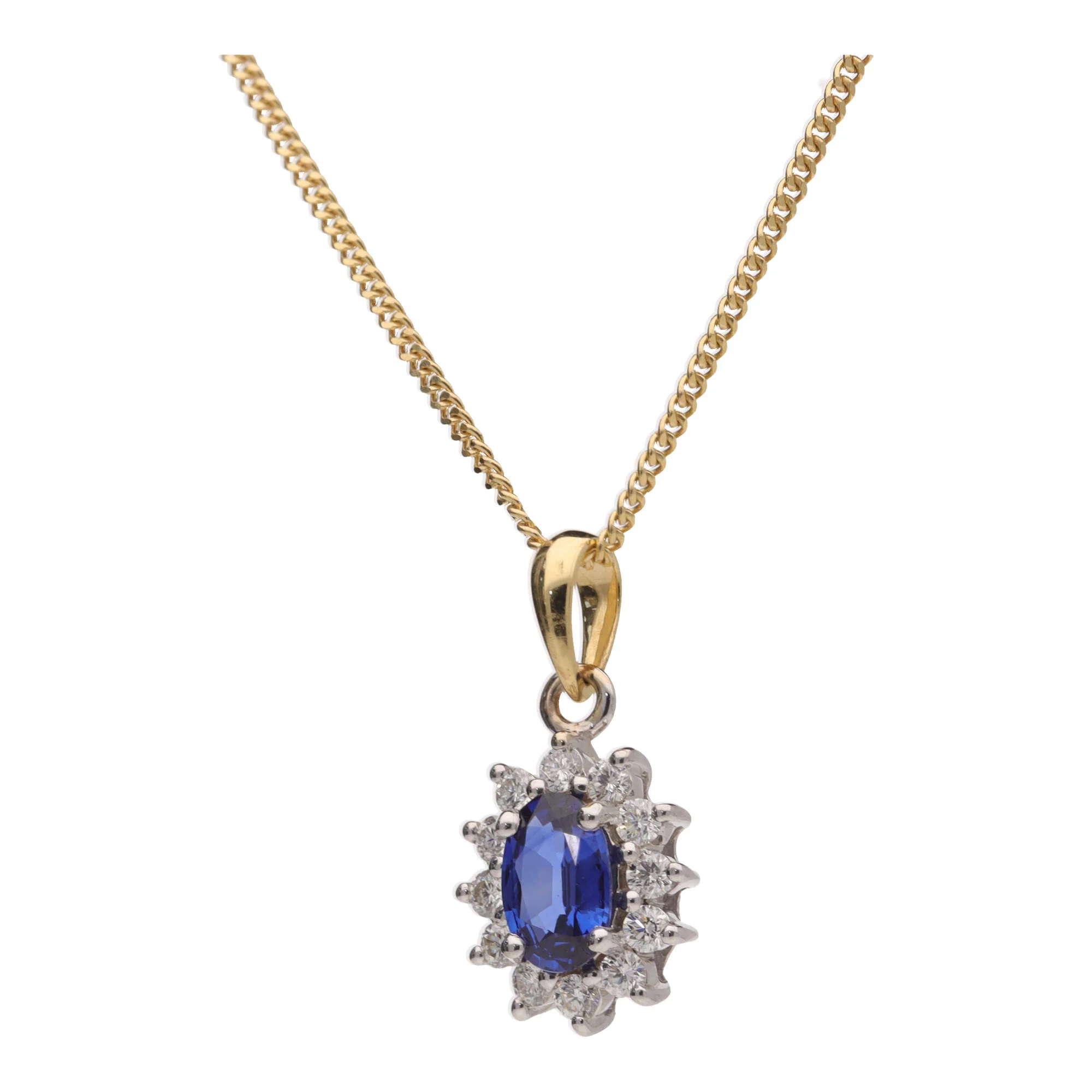 Sapphire and Diamond 18ct Yellow and White Gold Cluster Pendant - Image 3