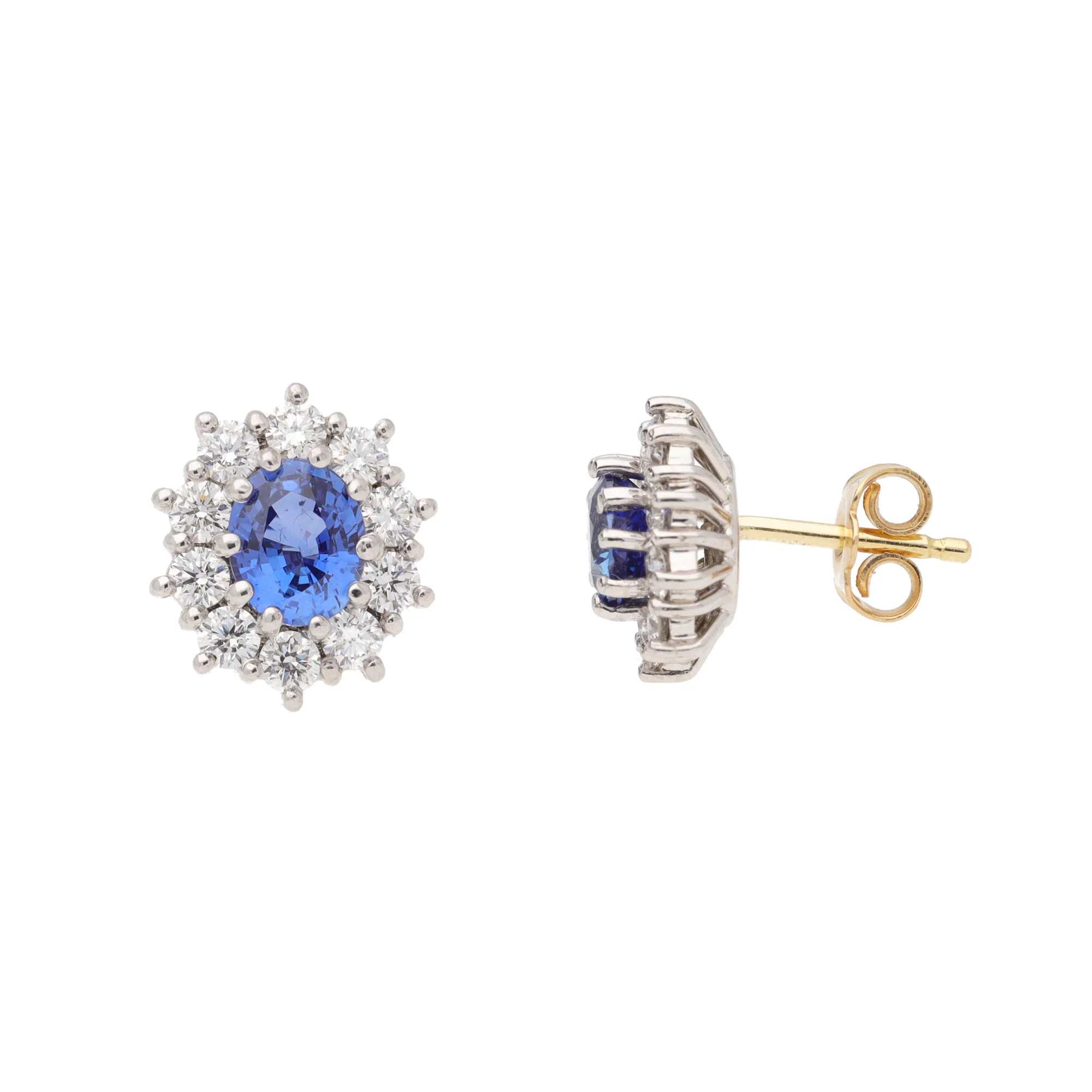 Sapphire and Diamond 18ct Yellow and White Gold Cluster Stud Earrings - Image 2