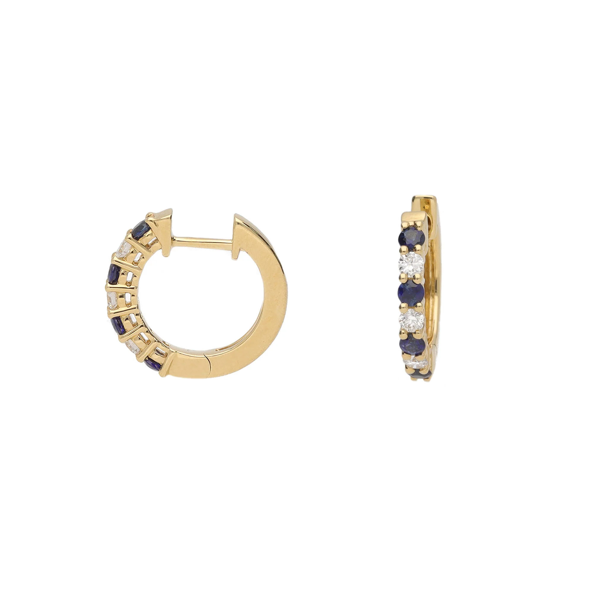 Sapphire and Diamond 18ct Yellow Gold Hoop Earrings - Image 2