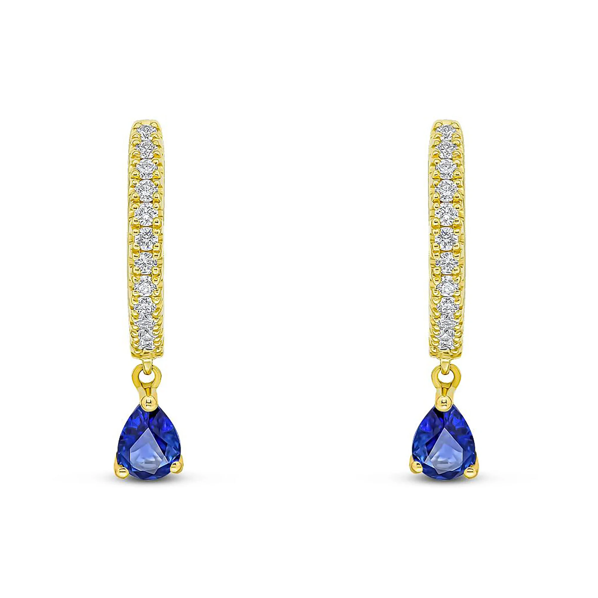Sapphire and Diamond 18ct Yellow Gold Hoop Earrings - Image 2