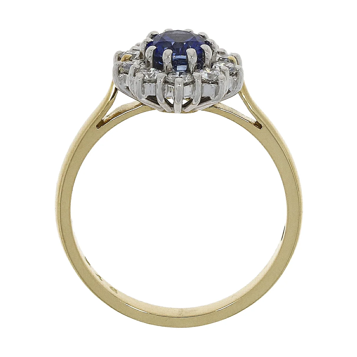 Sapphire and Diamond 18ct Yellow Gold Oval Cluster Ring - Image 2