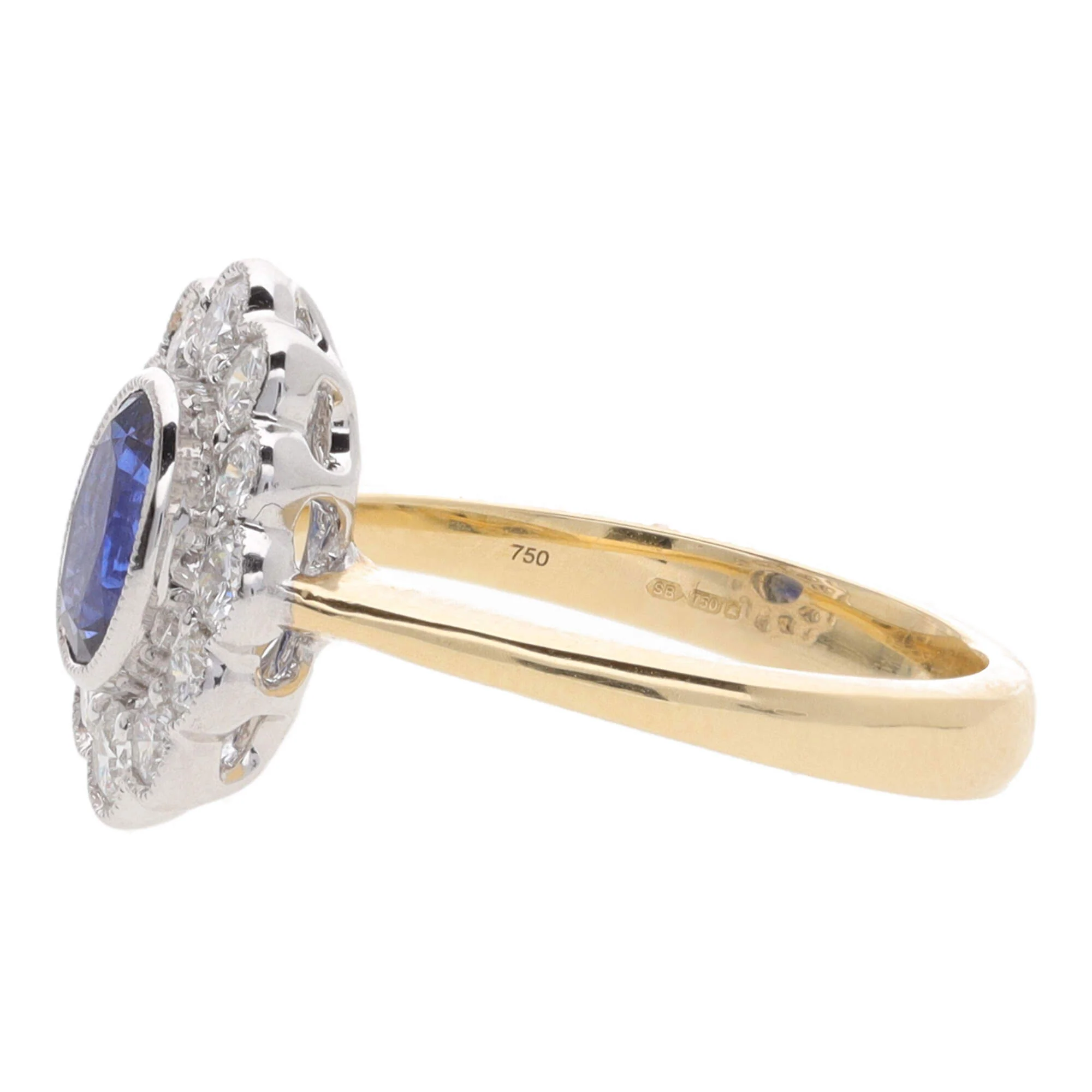 Sapphire and Diamond 18ct Yellow Gold Oval Cluster Ring - Image 2