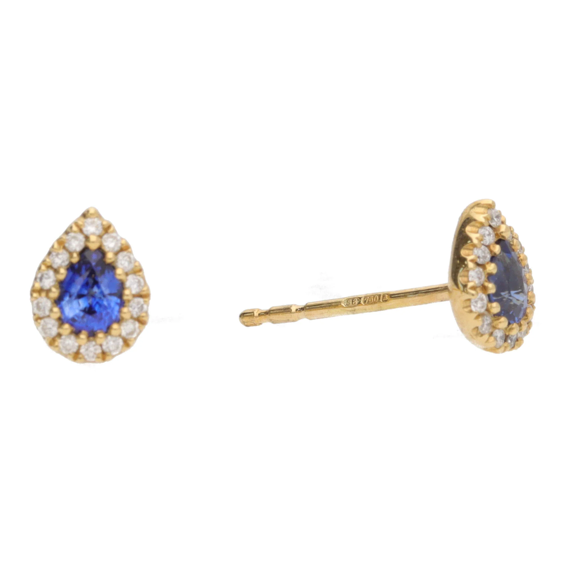 Sapphire and Diamond 18ct Yellow Gold Pear Cluster Stud Earrings - Image 2