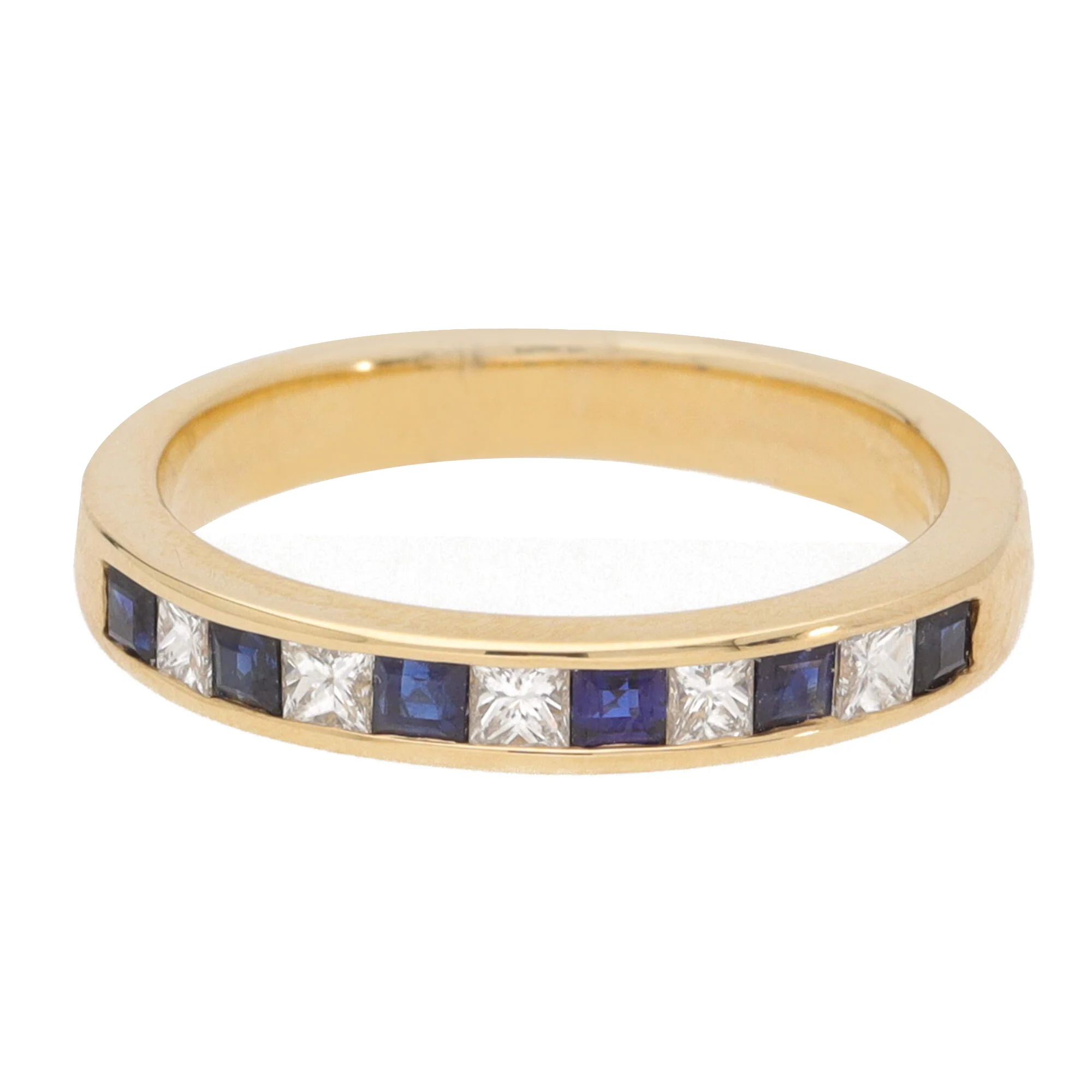 Sapphire and Diamond 18ct Yellow Gold Princess Channel Set Half Eternity Ring - Image 2