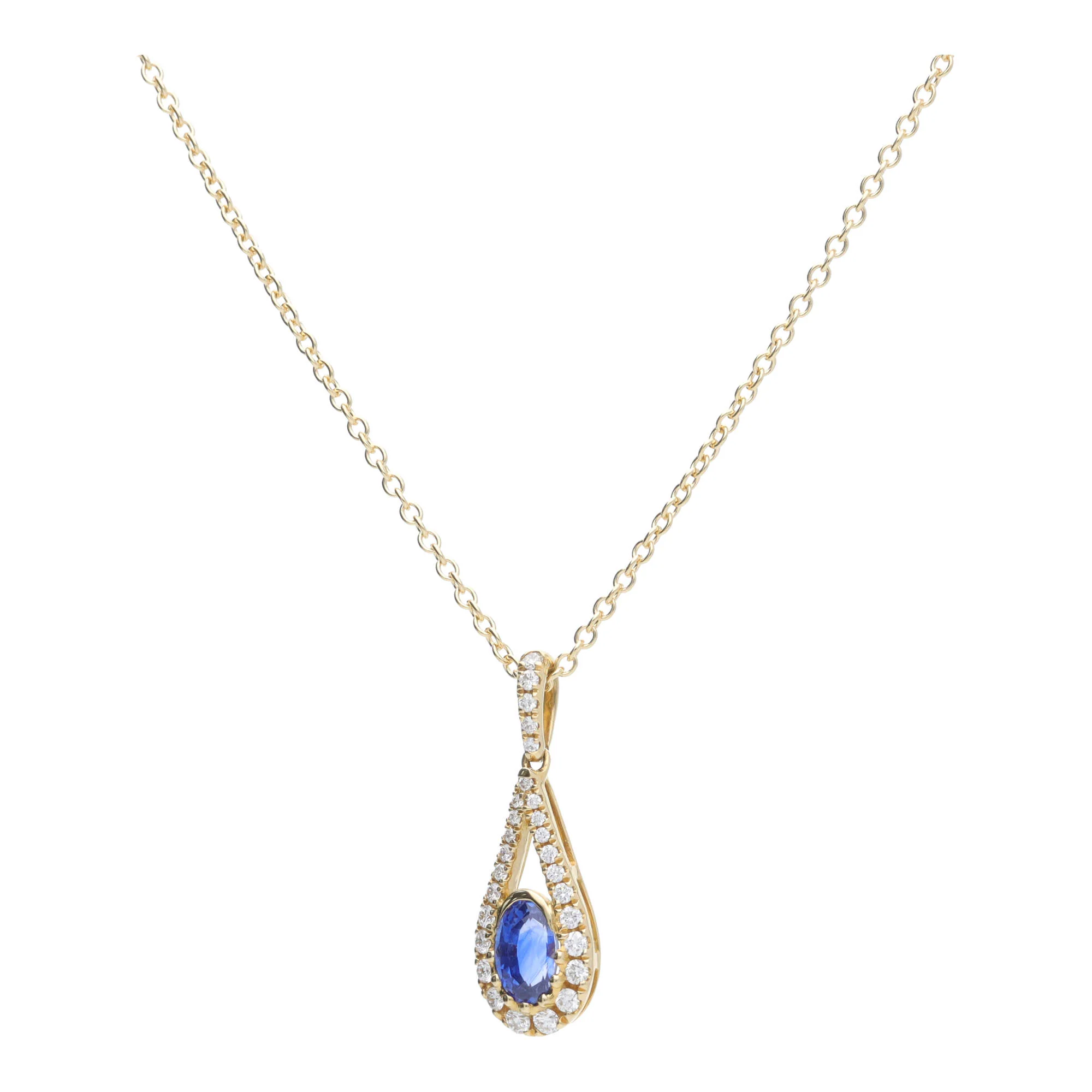Sapphire and Diamond 18ct Yellow Gold Teardrop Necklace - Image 2