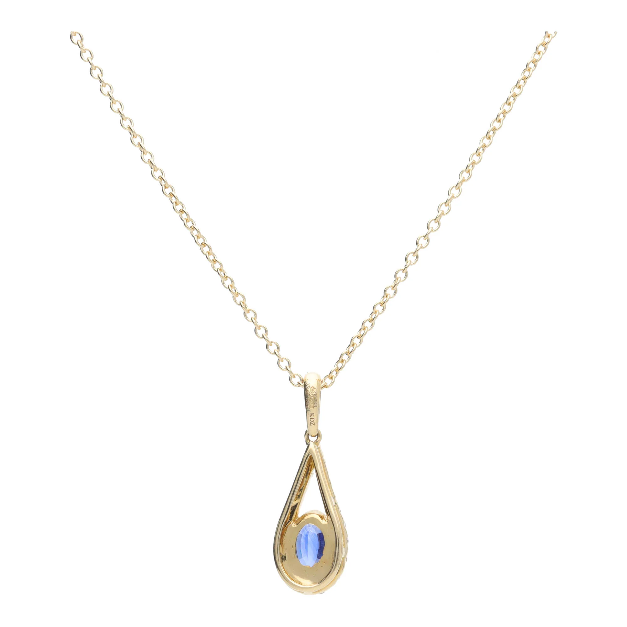 Sapphire and Diamond 18ct Yellow Gold Teardrop Necklace - Image 3