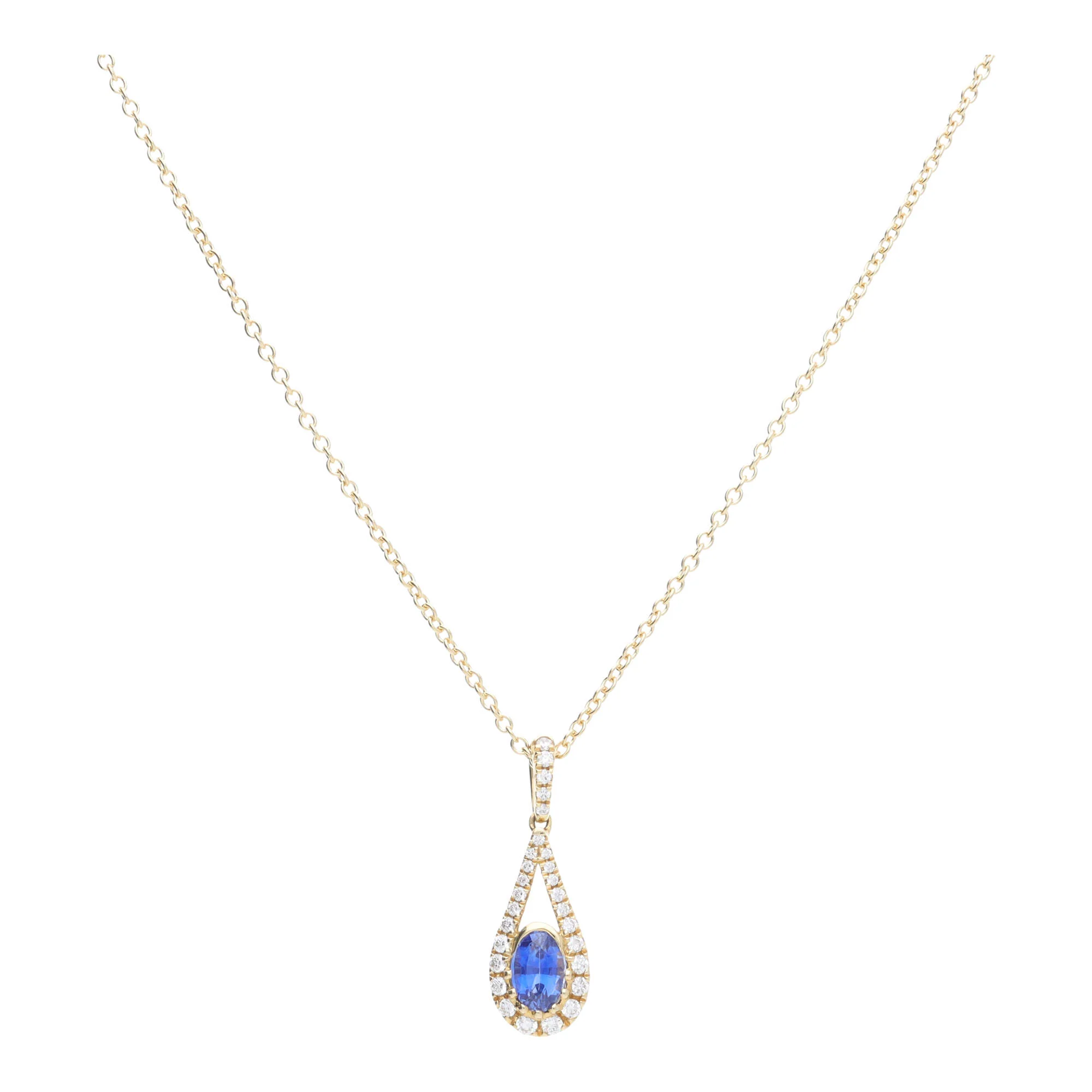 Sapphire and Diamond 18ct Yellow Gold Teardrop Necklace - Image 4