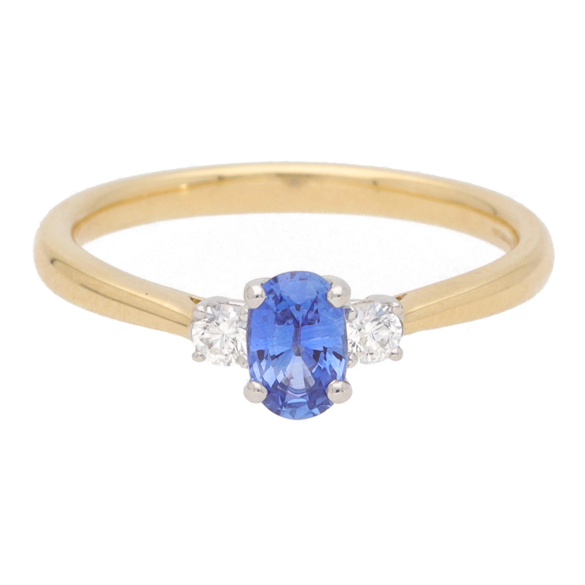 Sapphire and Diamond 18ct Yellow Gold Three Stone Ring (O) - Image 2