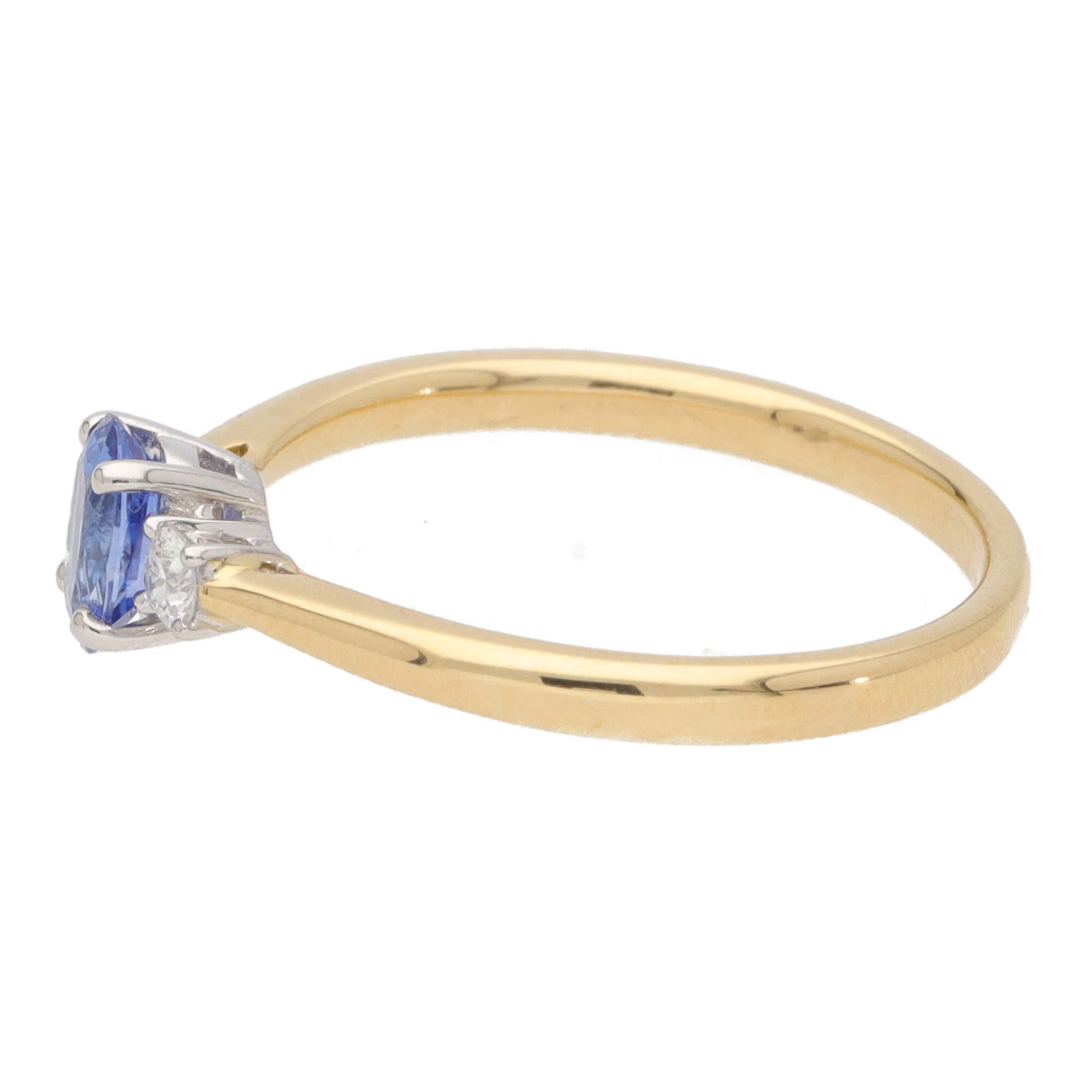 Sapphire and Diamond 18ct Yellow Gold Three Stone Ring (O) - Image 3