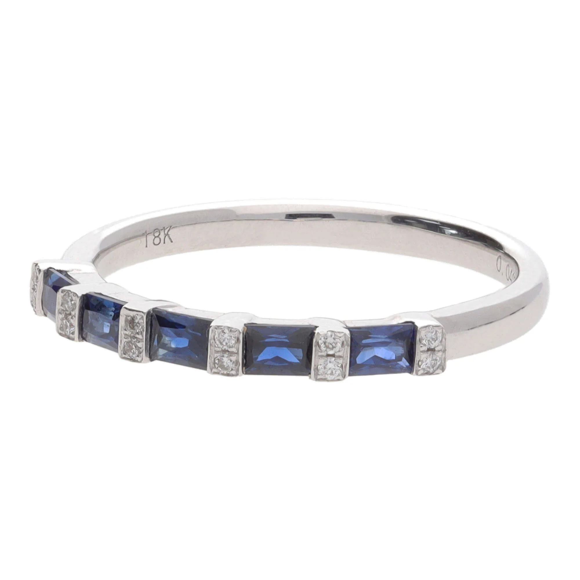 Sapphire and Diamond Baguette 18ct White Gold Half Eternity Ring - Image 3