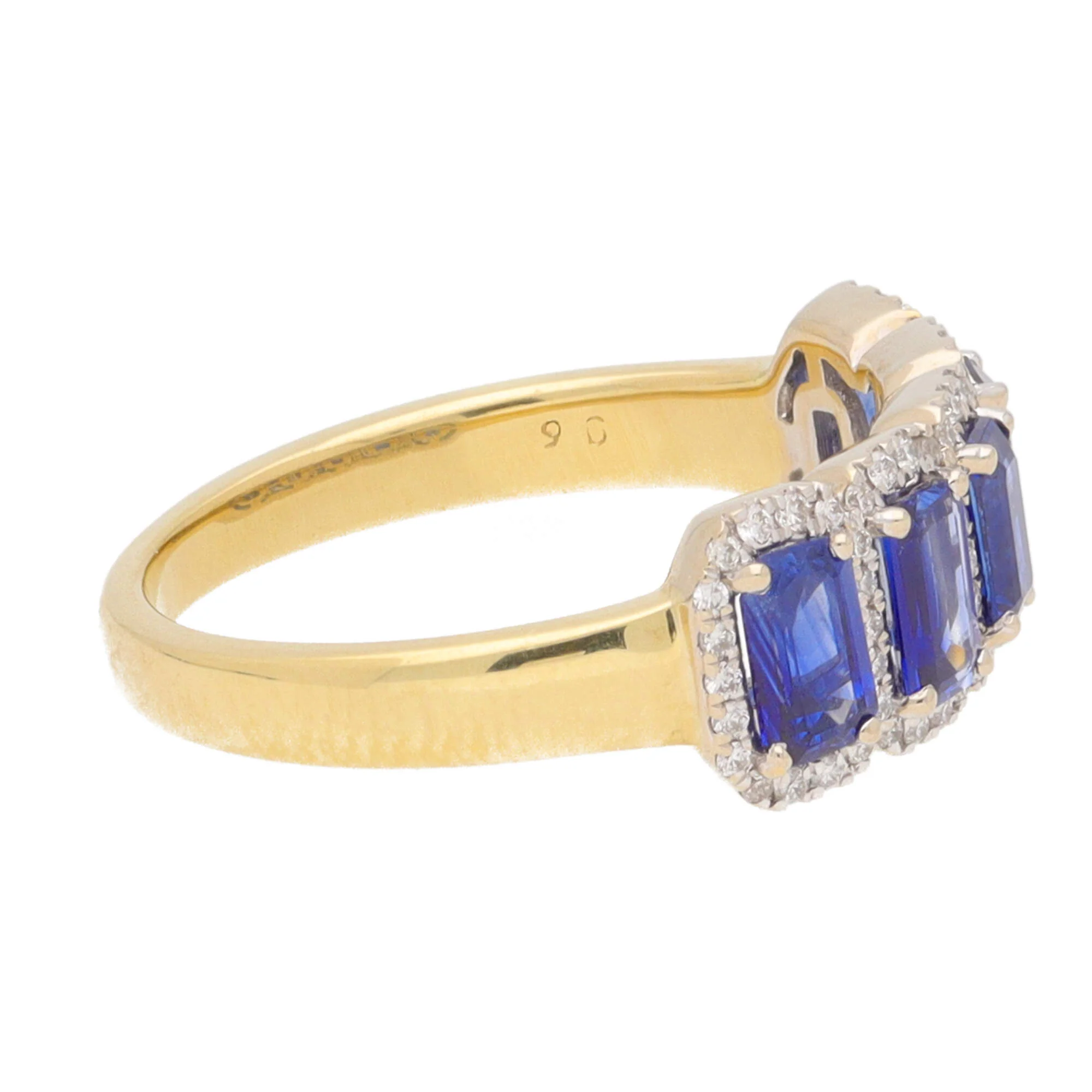 Sapphire and Diamond Emerald Cut 18ct Yellow Gold Five Stone Ring - Image 3