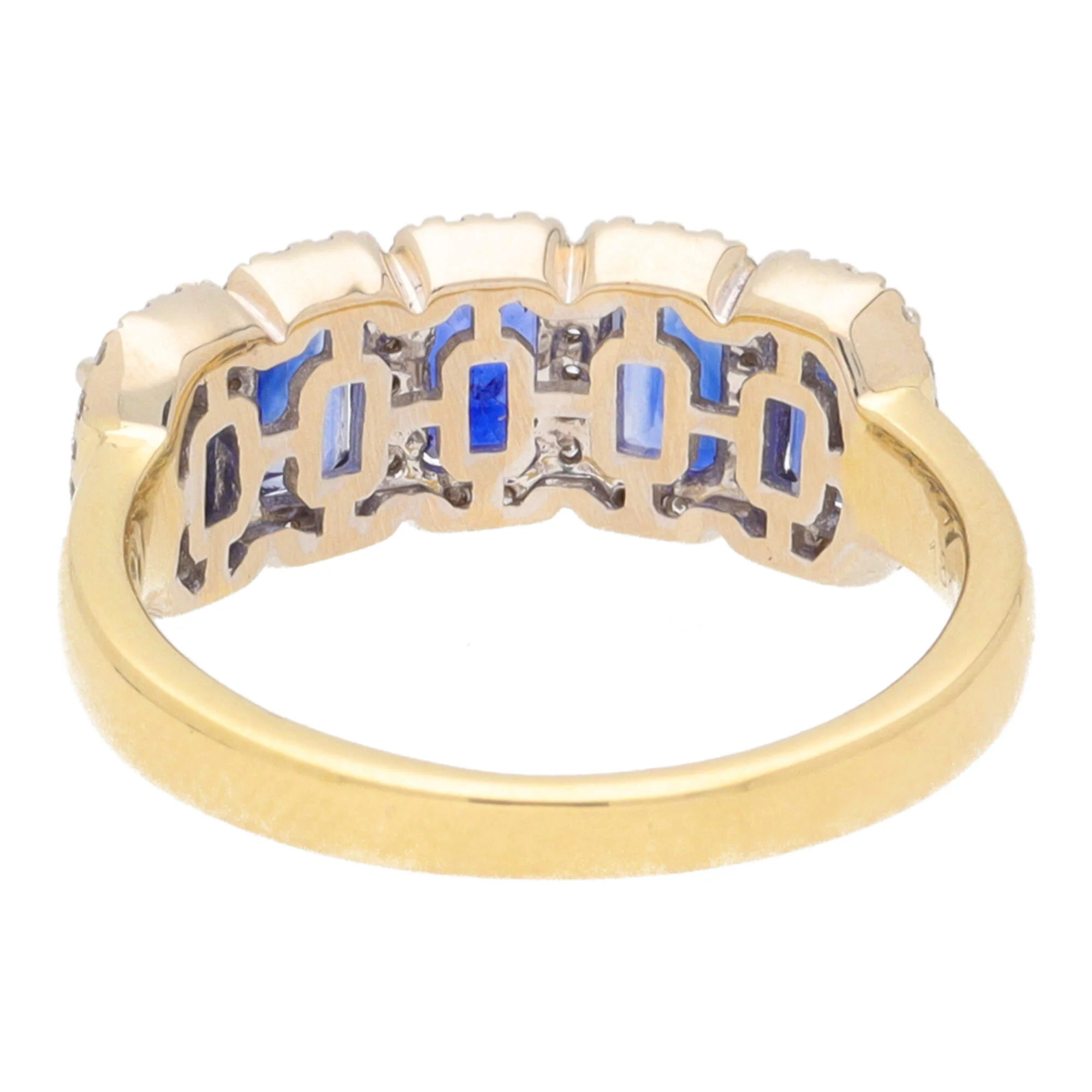 Sapphire and Diamond Emerald Cut 18ct Yellow Gold Five Stone Ring - Image 4