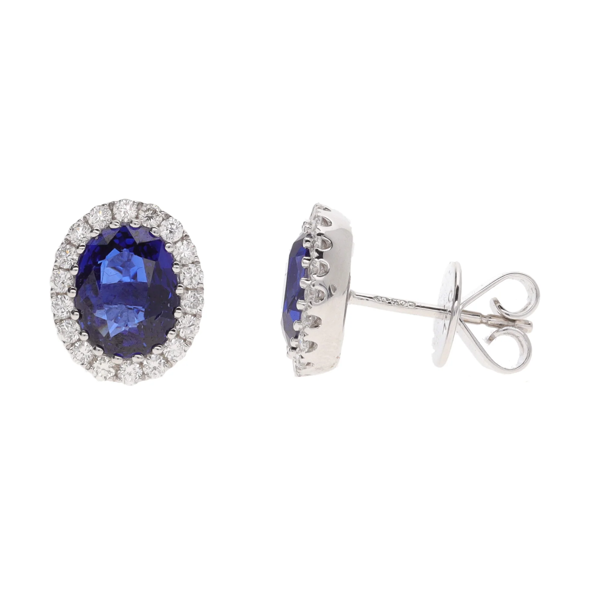 Sapphire and Diamond Oval 18ct White Gold Cluster Stud Earrings - Image 2