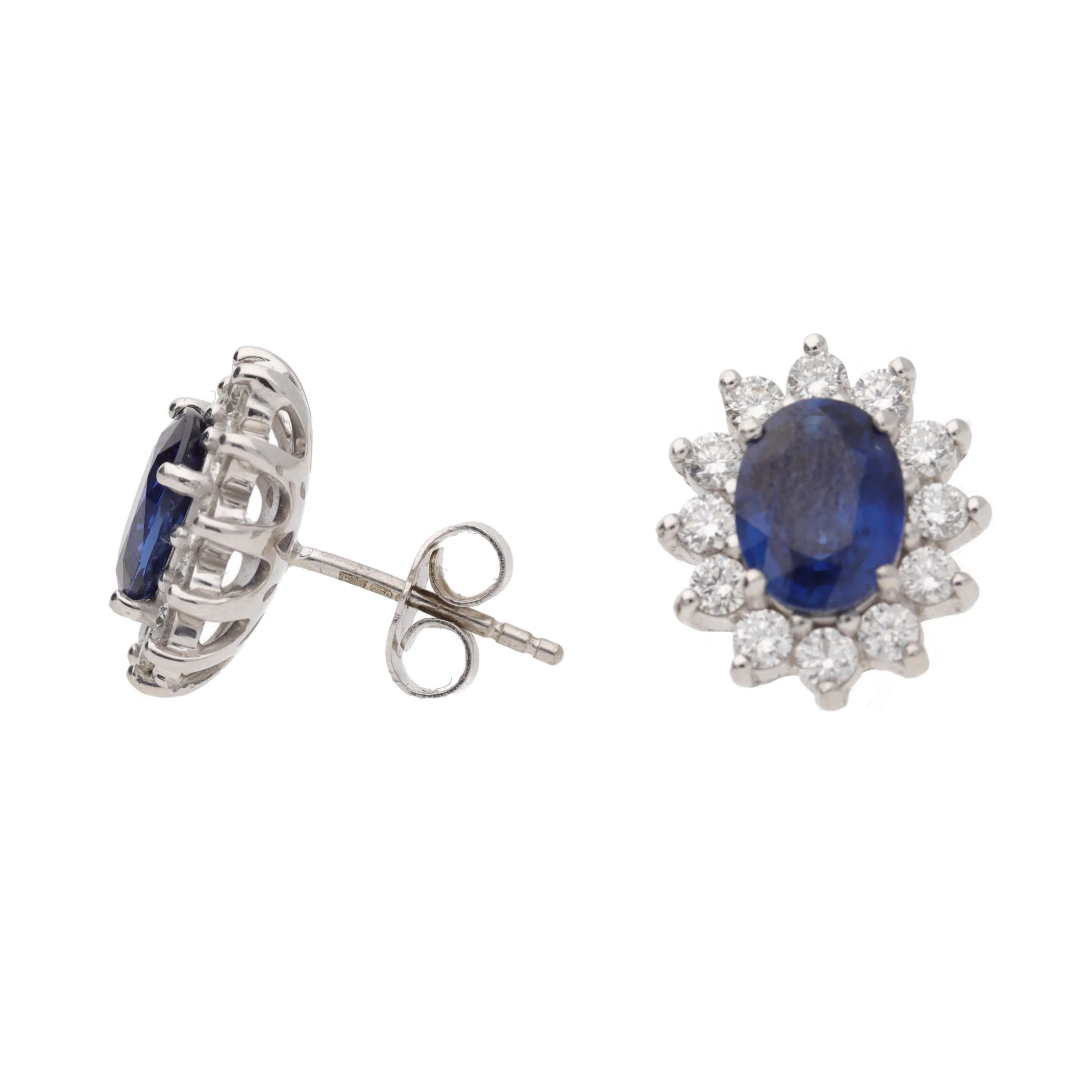 Sapphire and Diamond Oval CLuster Stud Earrings - Image 2