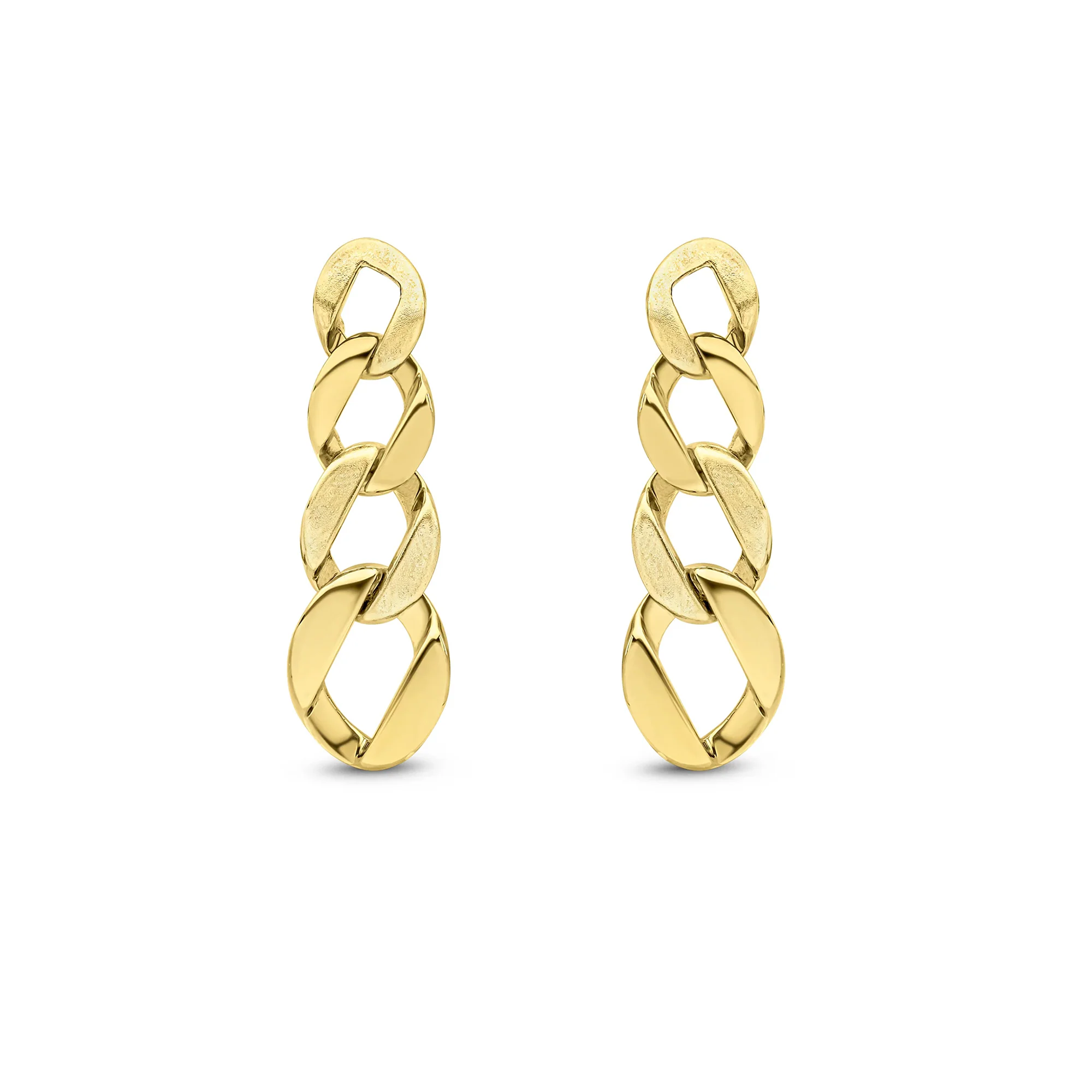 Satin & Polished Graduated Chain 9ct Yellow Gold Link Drop Earrings - Image 2