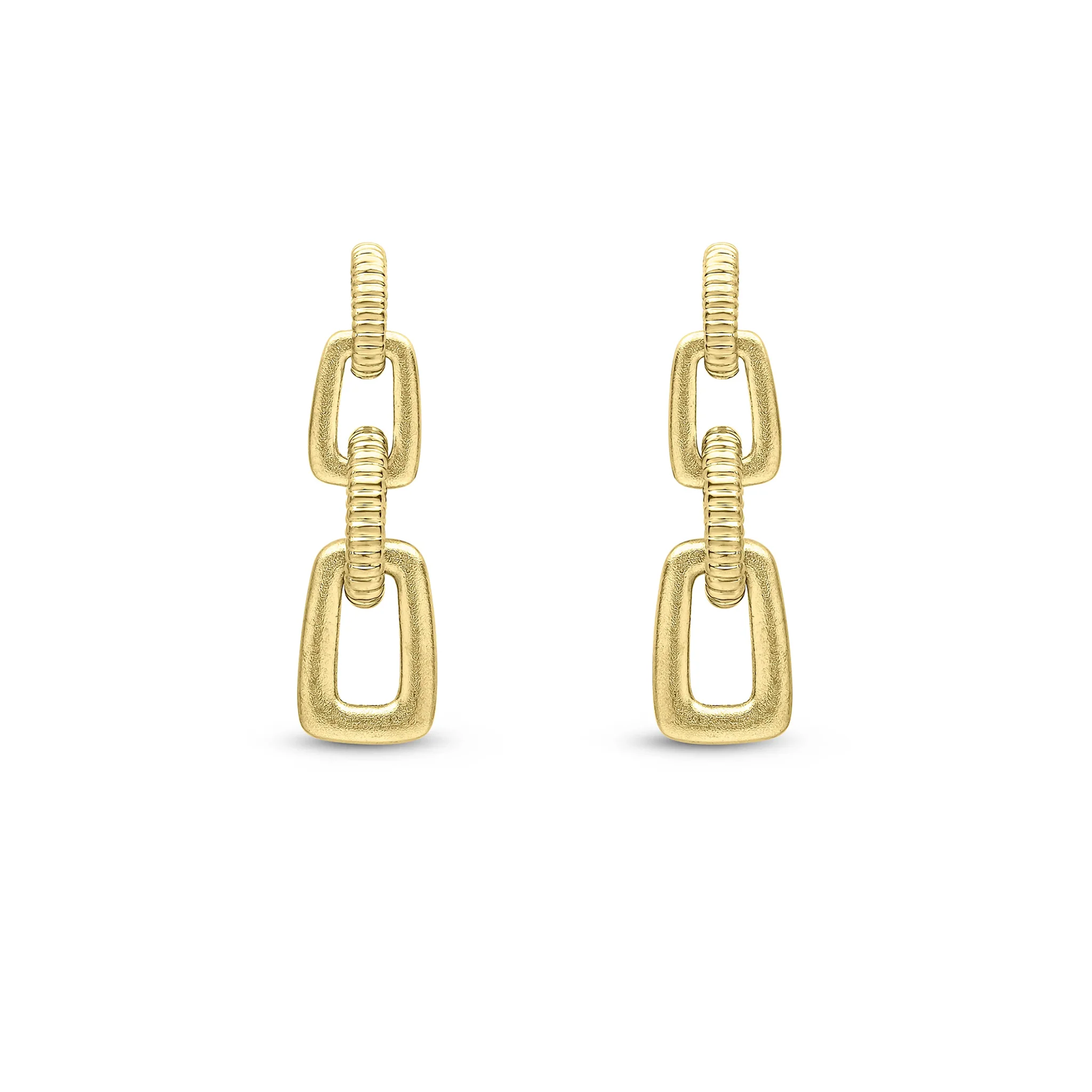 Satin & Ribbed 9ct Yellow Gold Link Drop Earrings - Image 2