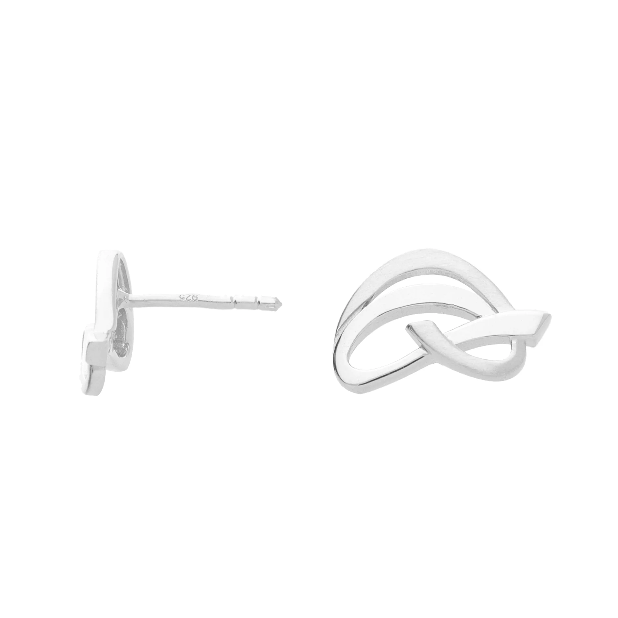 Silver Curved Interwoven Stud Earrings - Image 2