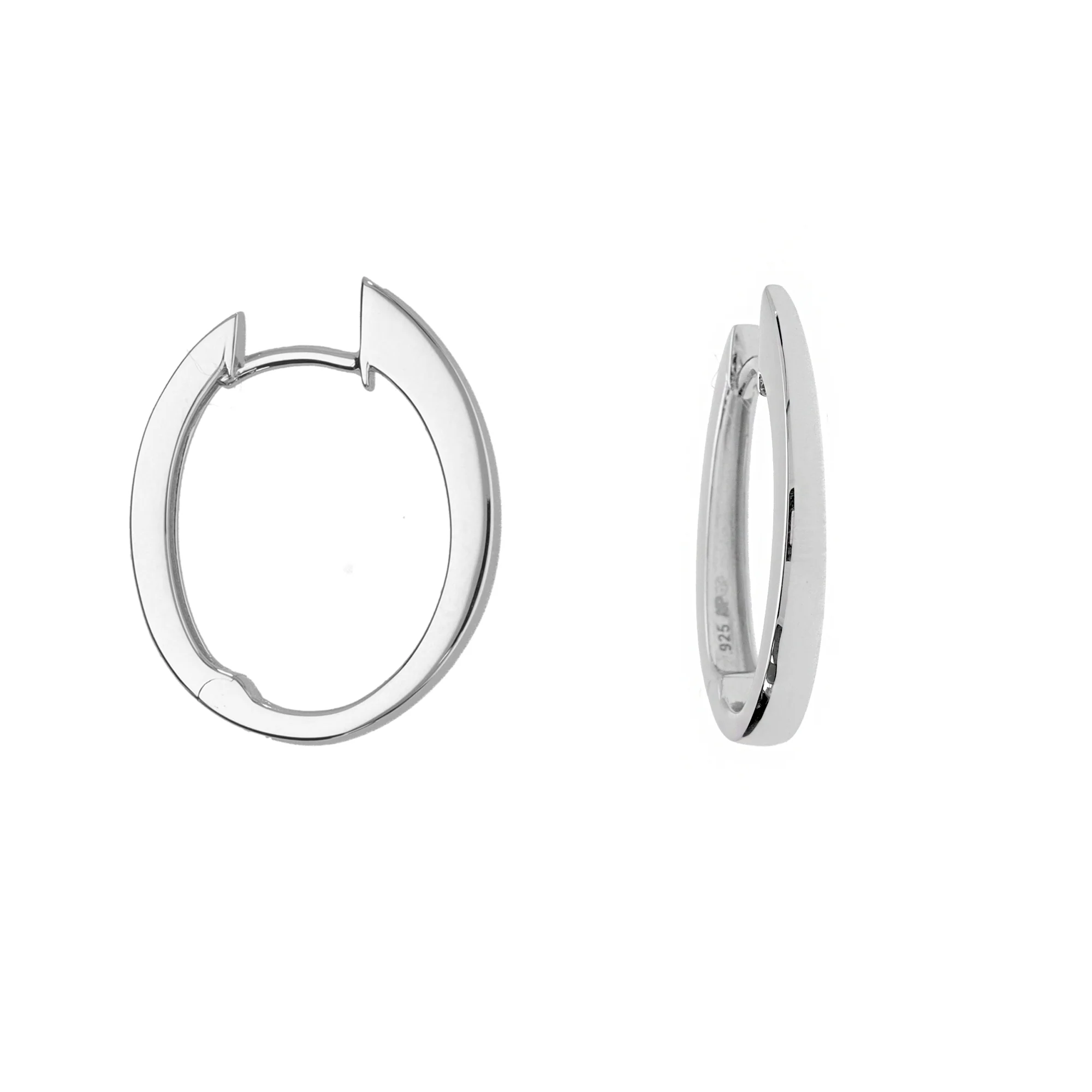 Silver Tapered Oval Hoop Earrings - Image 2