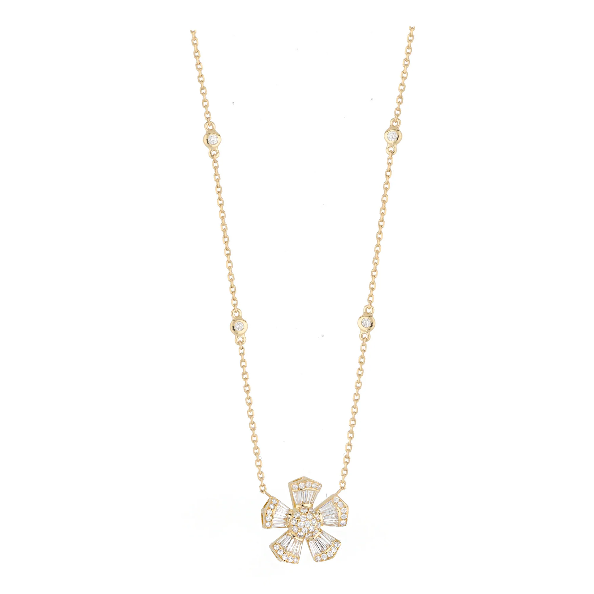 Single Diamond Flower Motif 18ct Yellow Gold Necklace - Image 2
