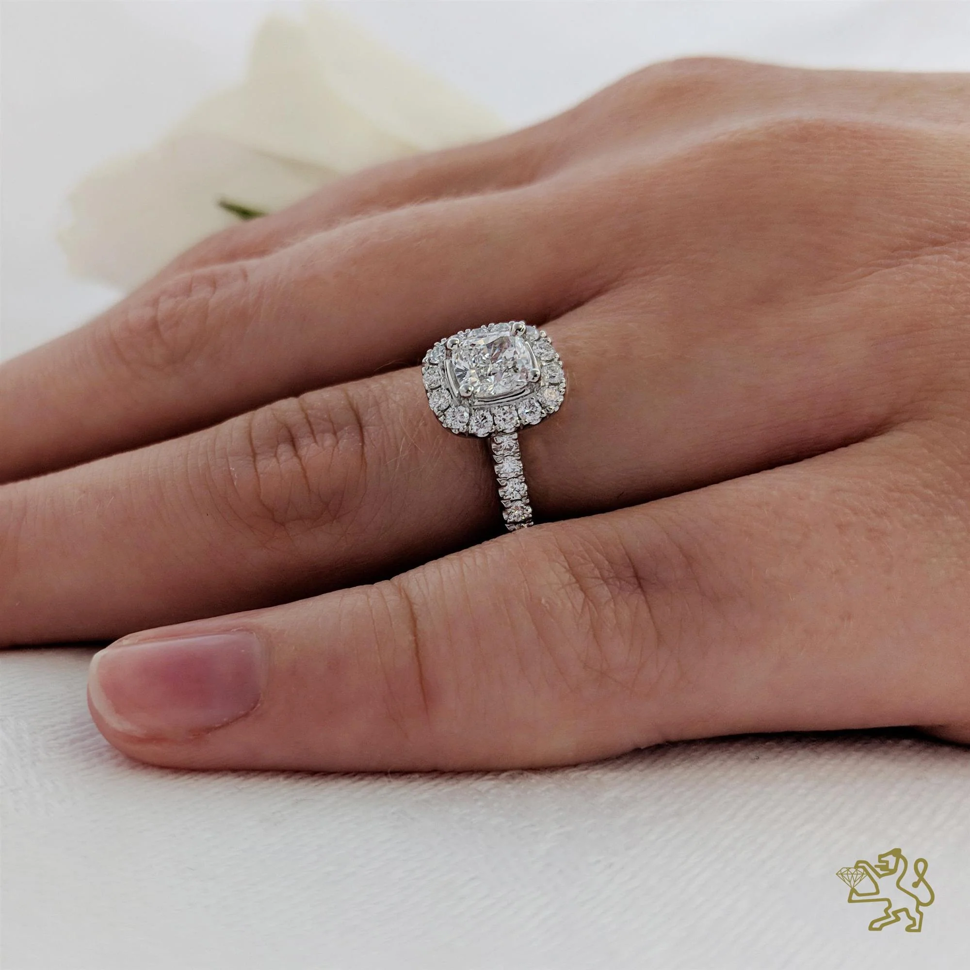 Skye Cushion Halo 0.70ct F SI1 Diamond Platinum Ring - Image 2