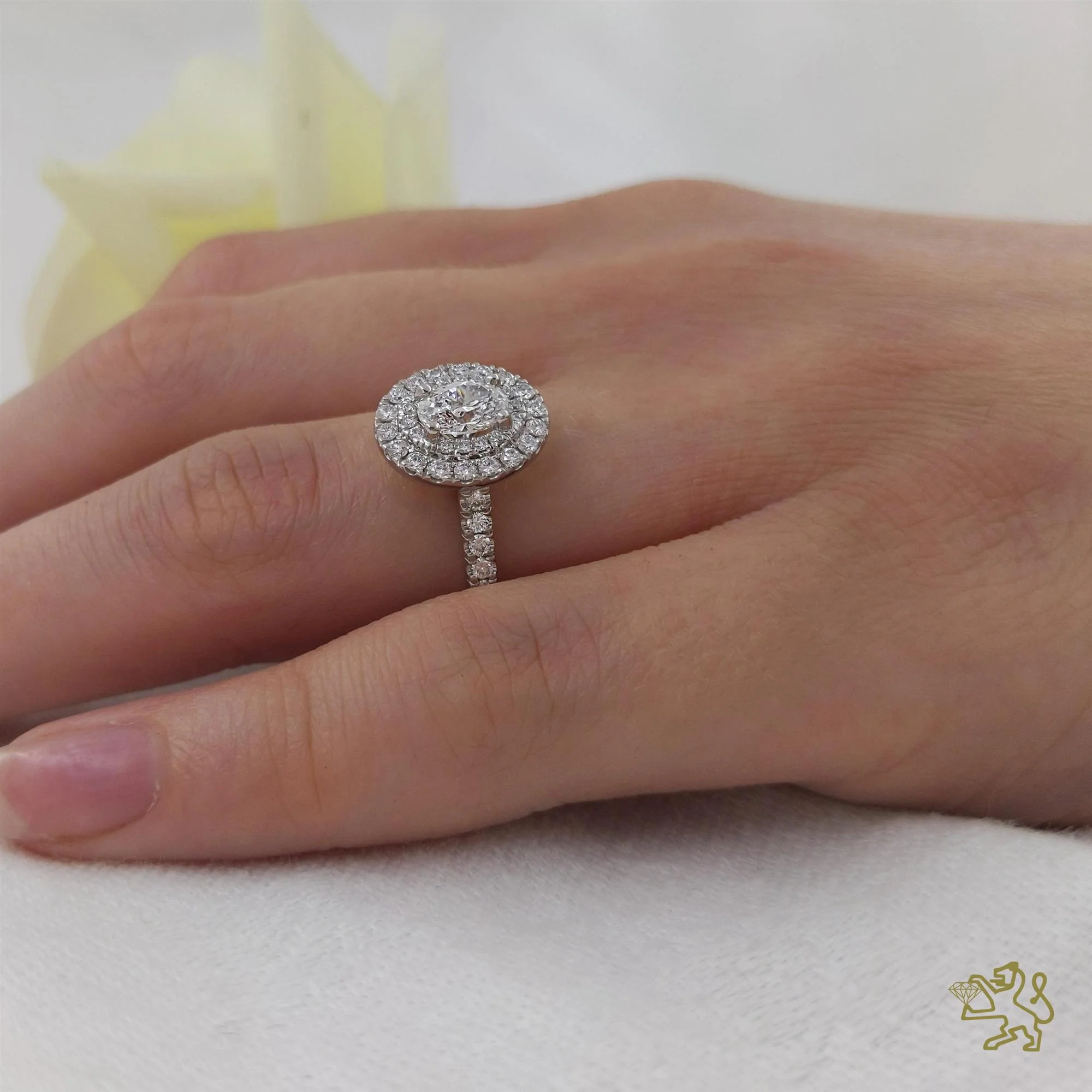 Skye Duo Oval Halo 0.50ct E SI1 Diamond Platinum Ring - Image 2