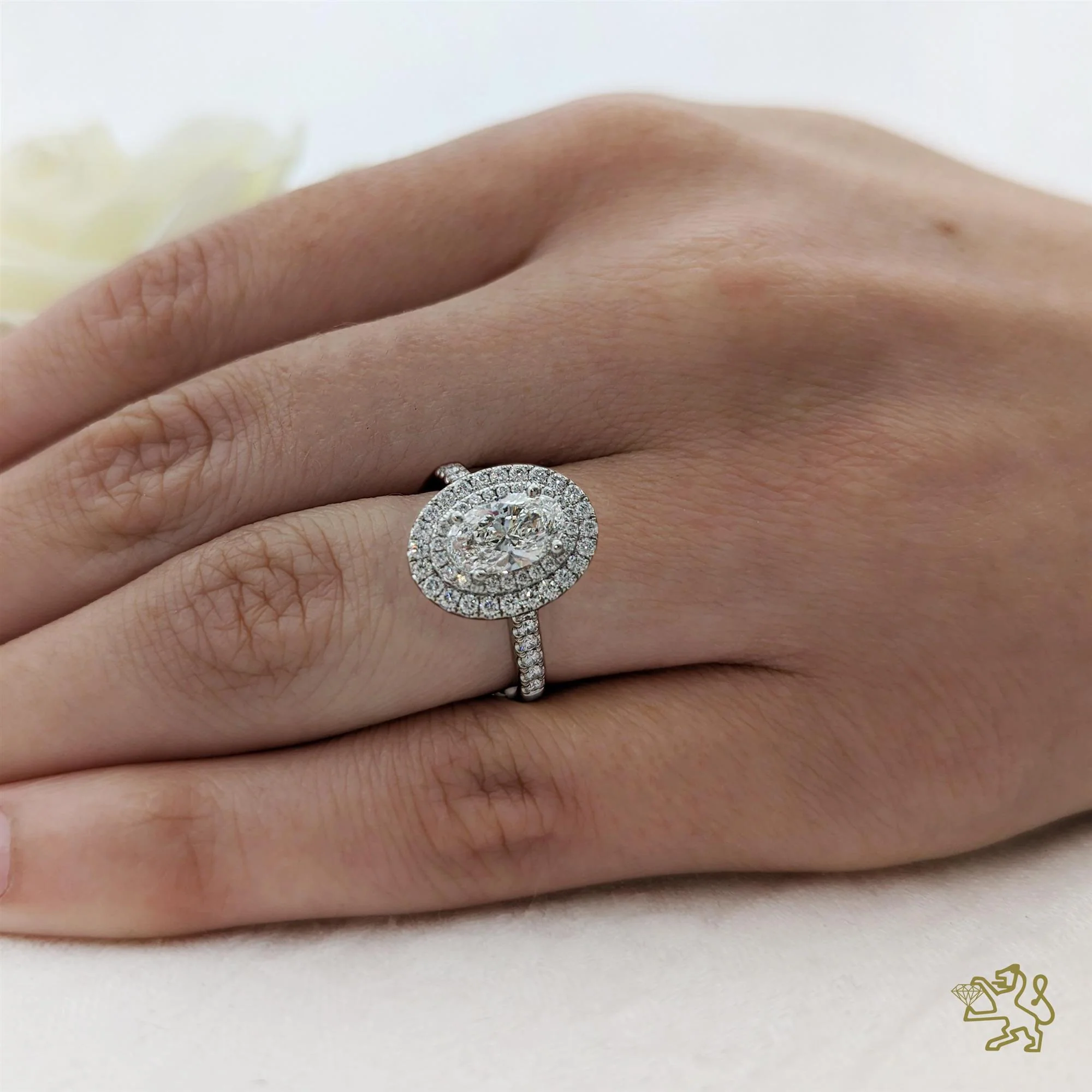 Skye Duo Oval Halo 1.01ct D SI2 Diamond Platinum Ring - Image 2