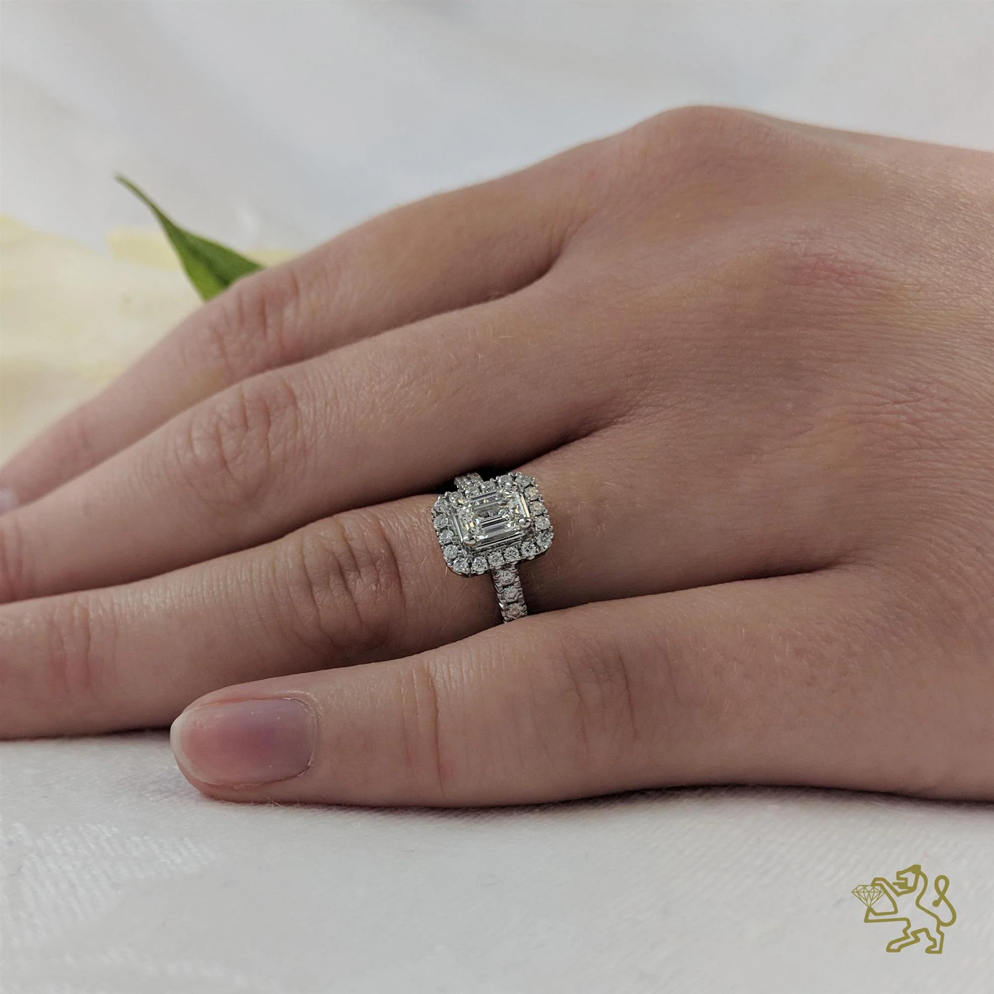 Skye Emerald Halo 0.30ct G VS2 Diamond Platinum Ring - Image 2