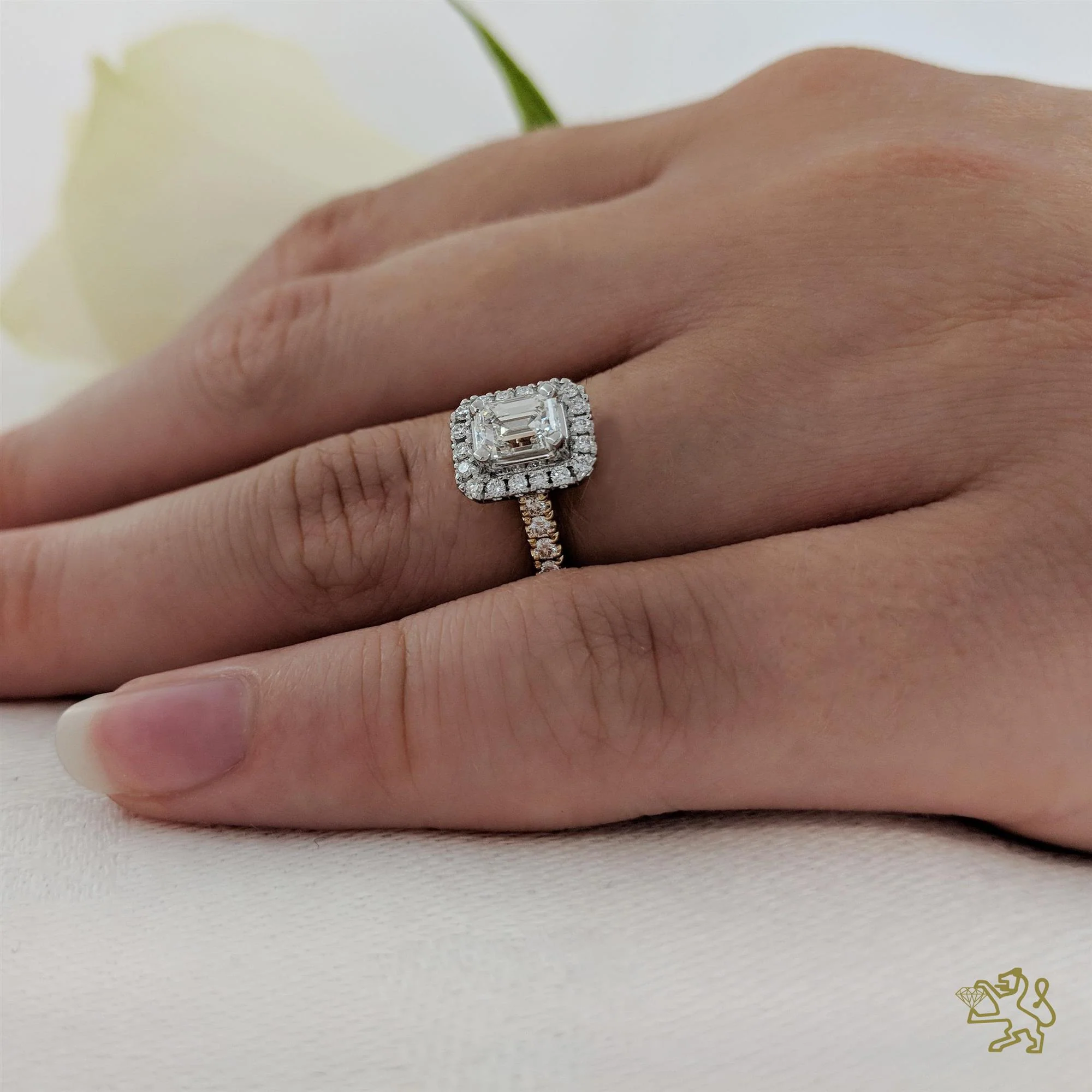 Skye Emerald Halo 0.50ct F SI1 Diamond Yellow Gold/Platinum Ring - Image 2