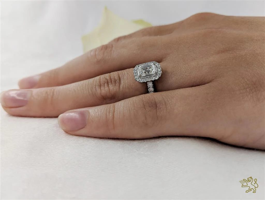 Skye Emerald Halo 0.80ct F SI1 Diamond Platinum Ring - Image 2