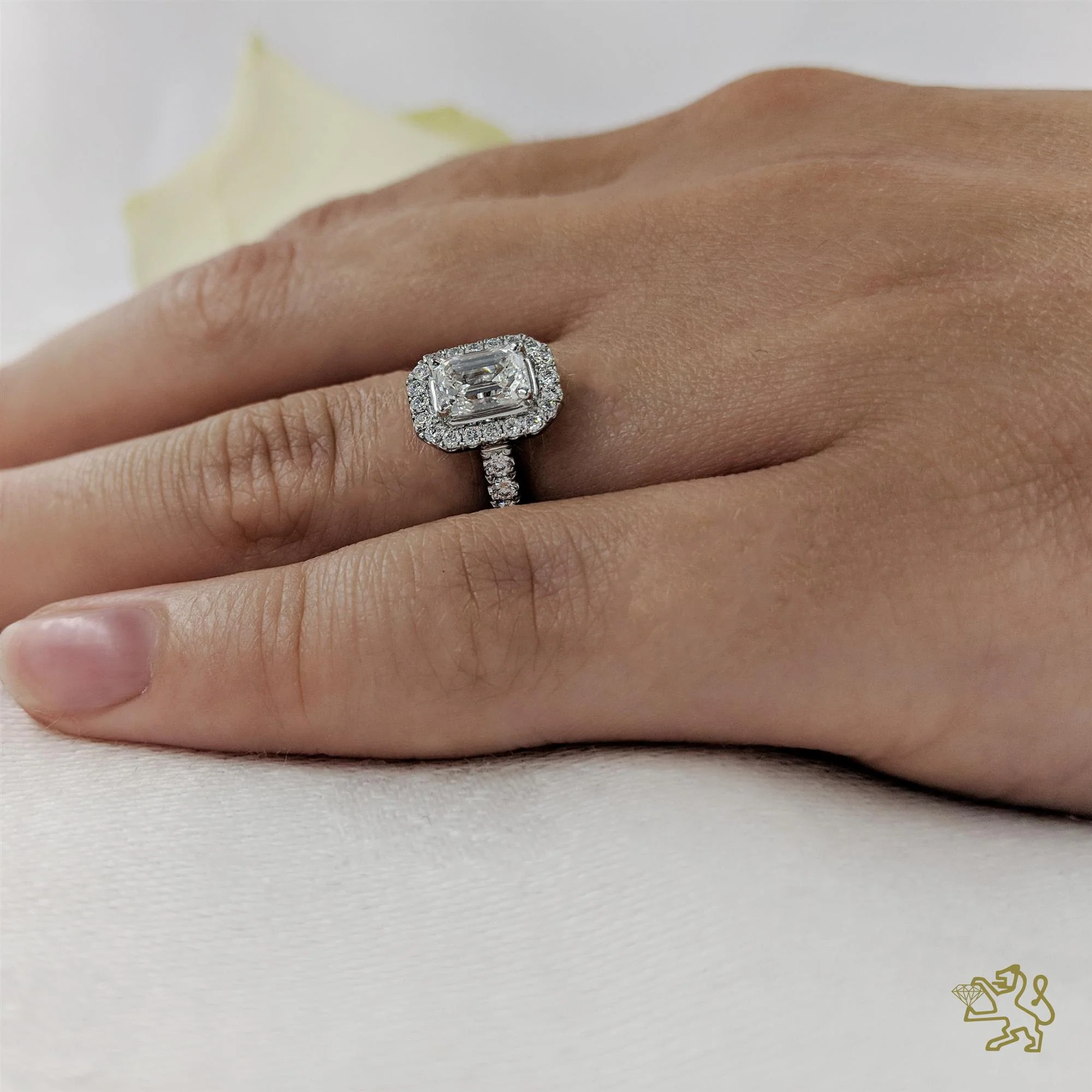 Skye Emerald Halo 0.82ct D SI1 Diamond Platinum Ring - Image 2