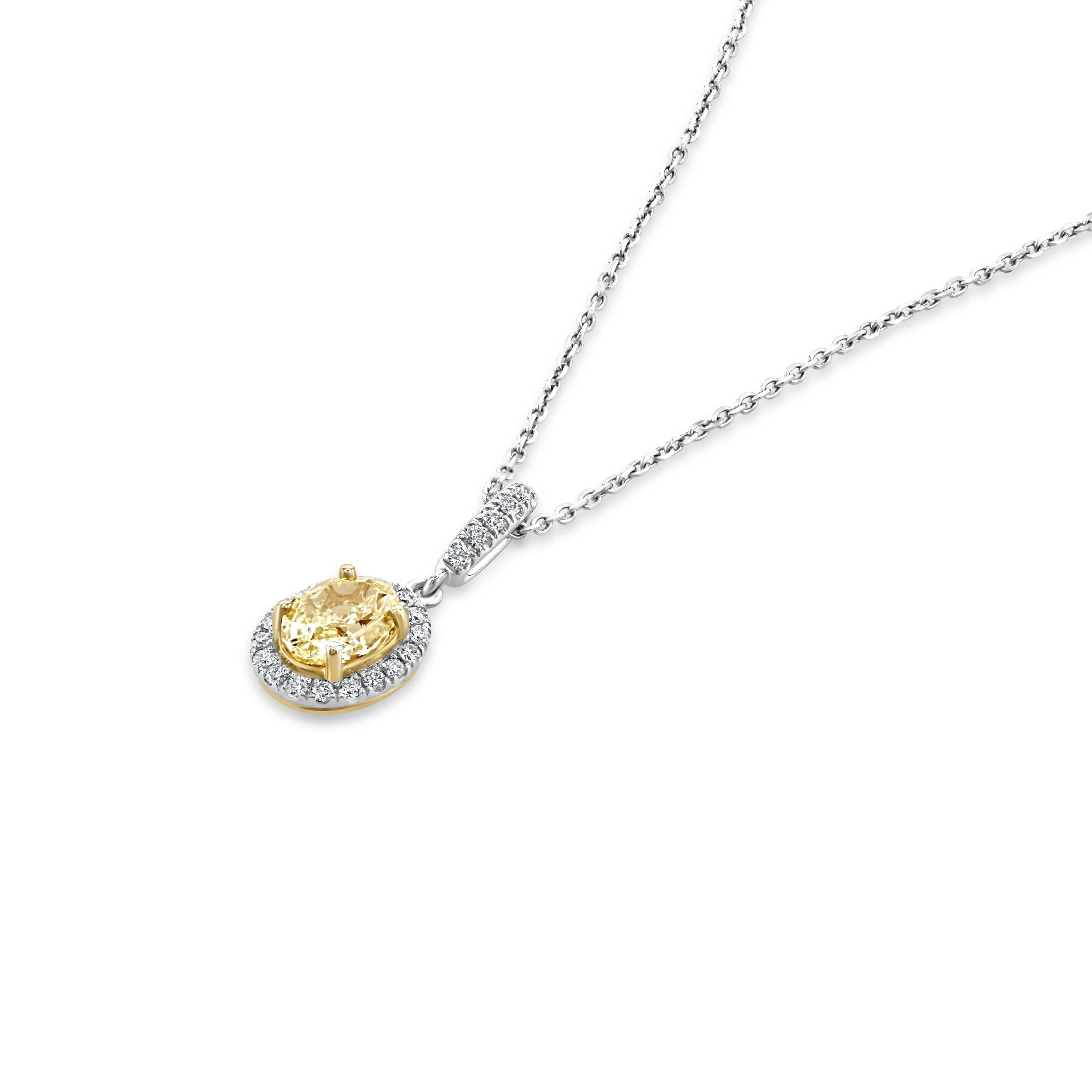 Skye Oval Fancy Yellow and White Diamond Cluster Platinum Pendant