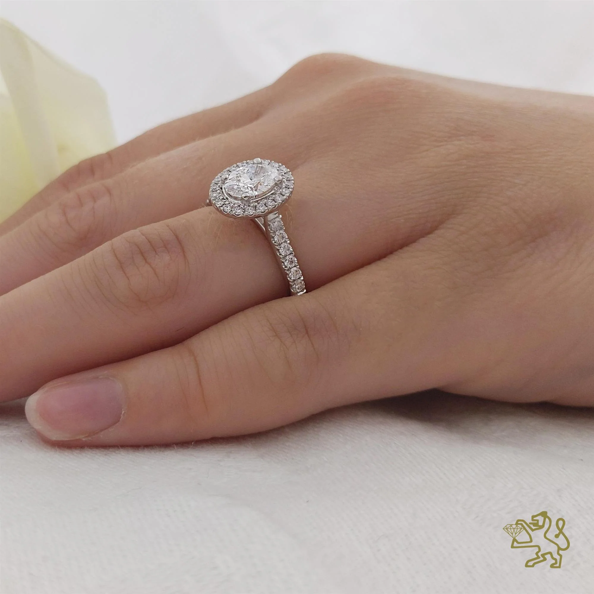 Skye Oval Halo 0.81ct F SI1 Diamond Platinum Ring - Image 2