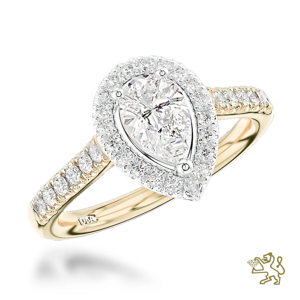 Skye Pear Halo 0.40ct D SI1 Diamond Yellow Gold/Platinum Ring