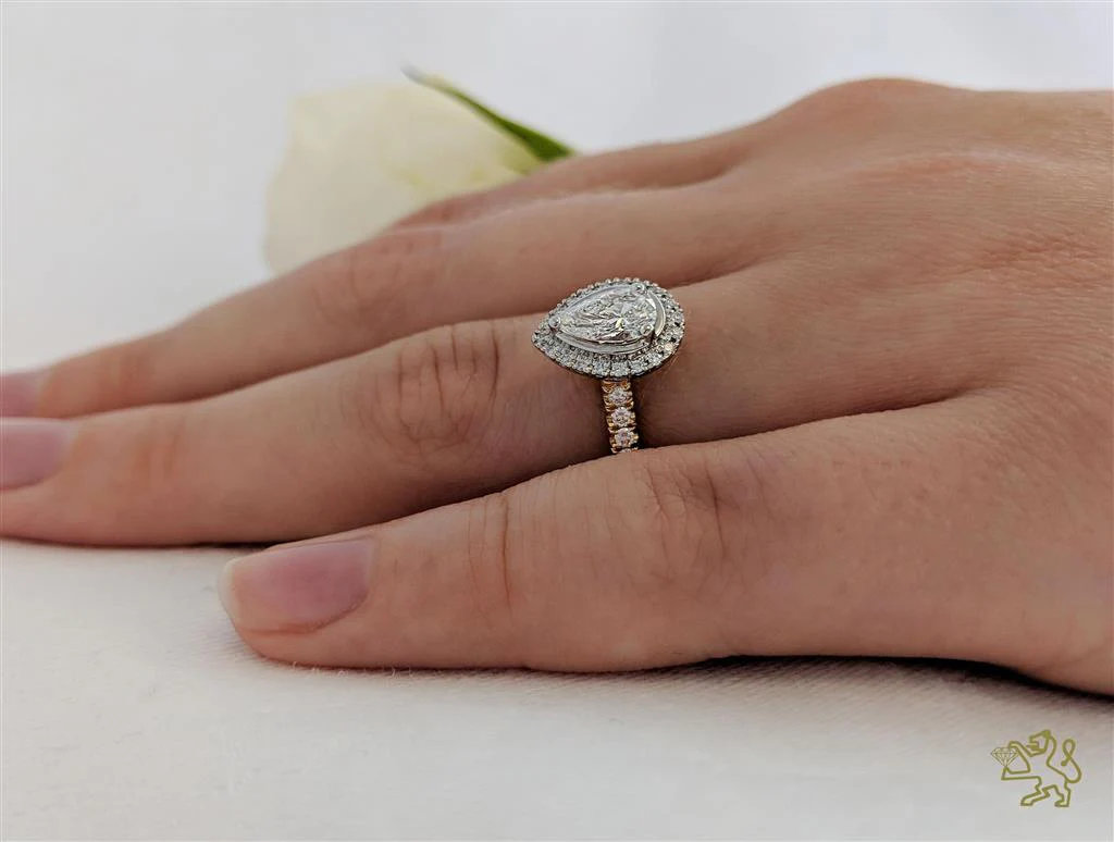 Skye Pear Halo 0.40ct D SI1 Diamond Yellow Gold/Platinum Ring - Image 2
