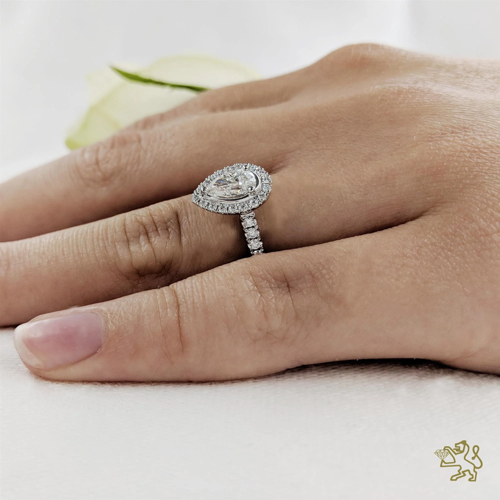 Skye Pear Halo 0.50ct F SI1 Diamond Platinum Ring - Image 2