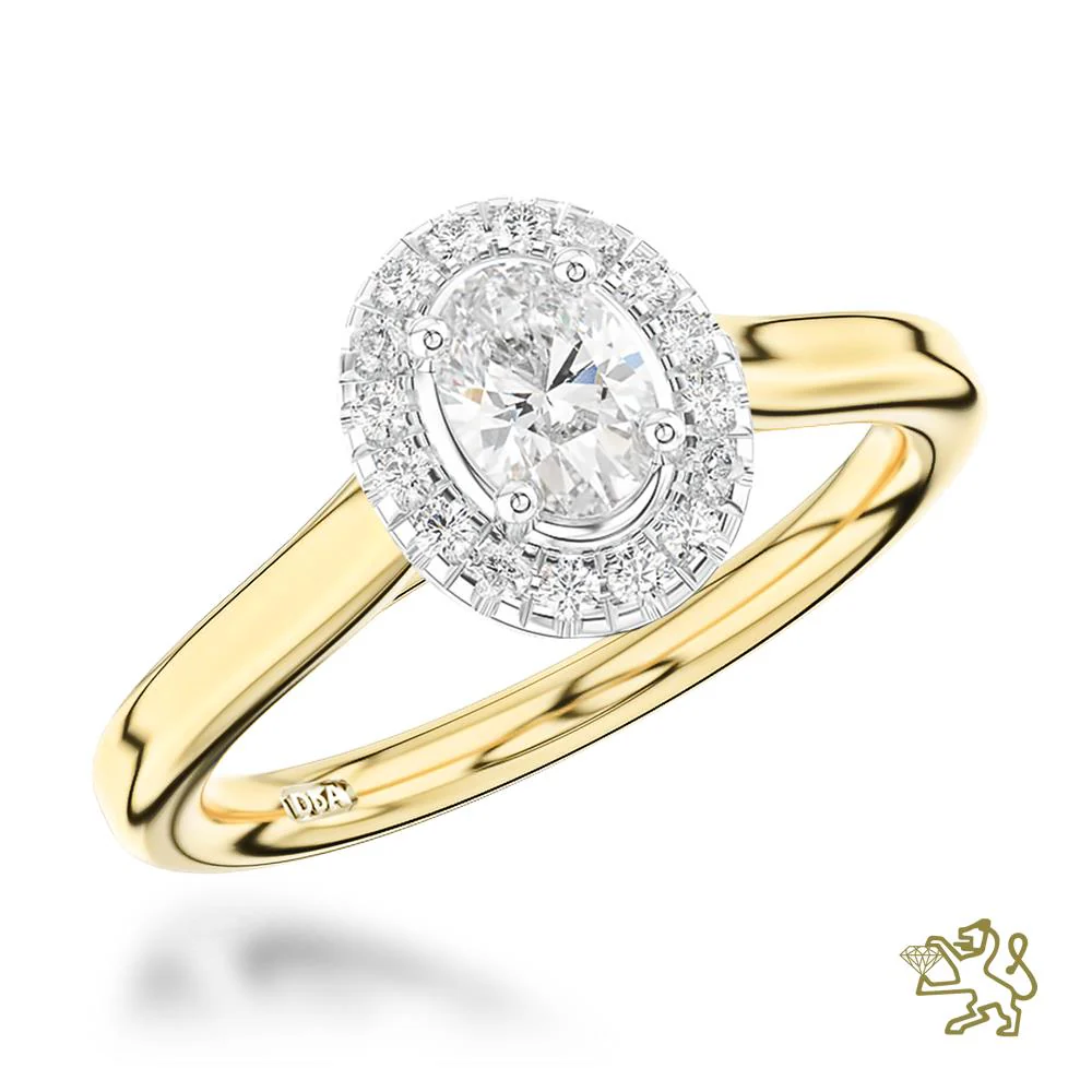 Skye Pure Oval Halo 0.50ct D SI2 Diamond Yellow Gold/Platinum Ring