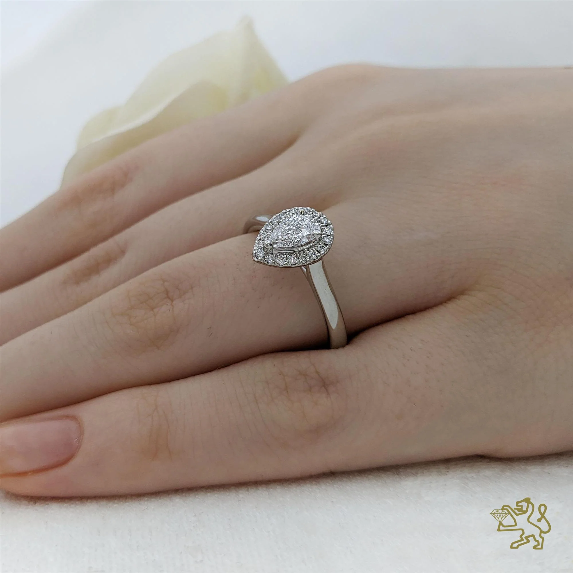 Skye Pure Pear Halo 0.30ct E VS2 Diamond Platinum Ring - Image 2