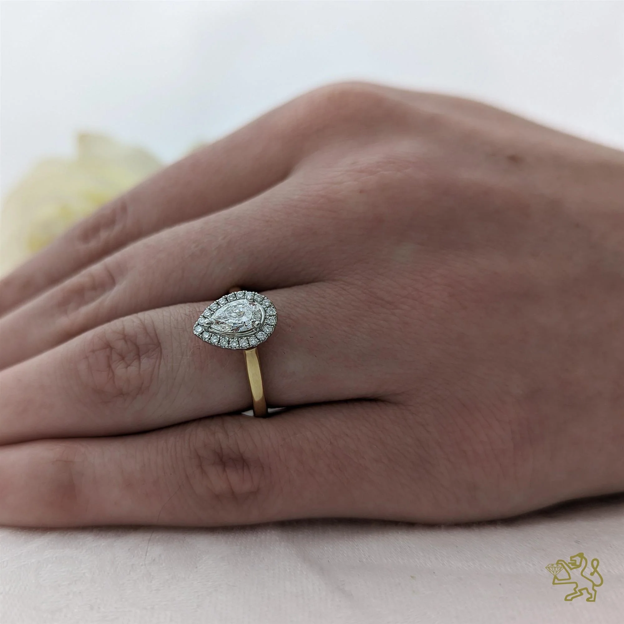 Skye Pure Pear Halo 0.60ct G SI1 Diamond Yellow Gold/Platinum Ring - Image 2