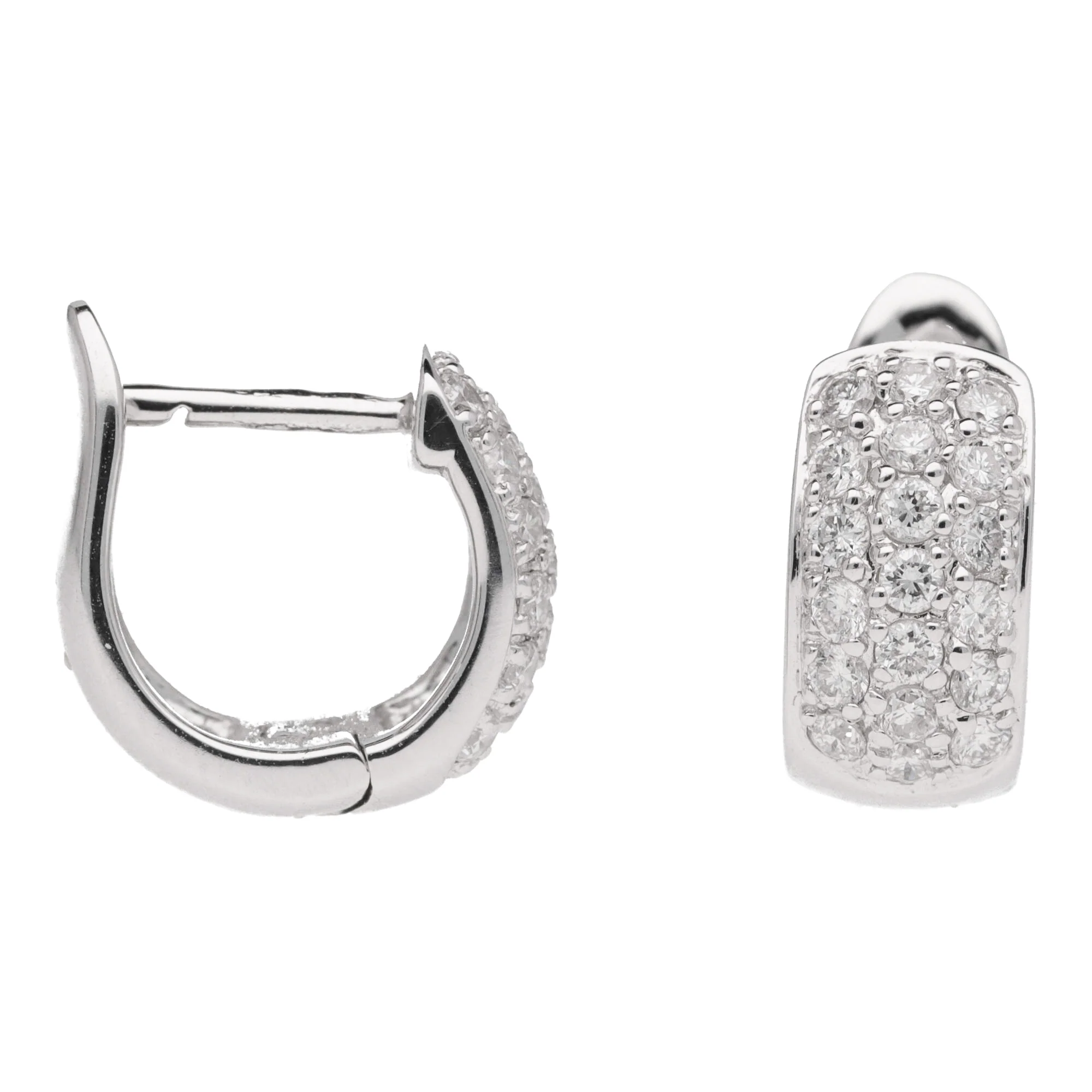 Small Pave Diamond 18ct White Gold Huggy Hoop Earrings - Image 2