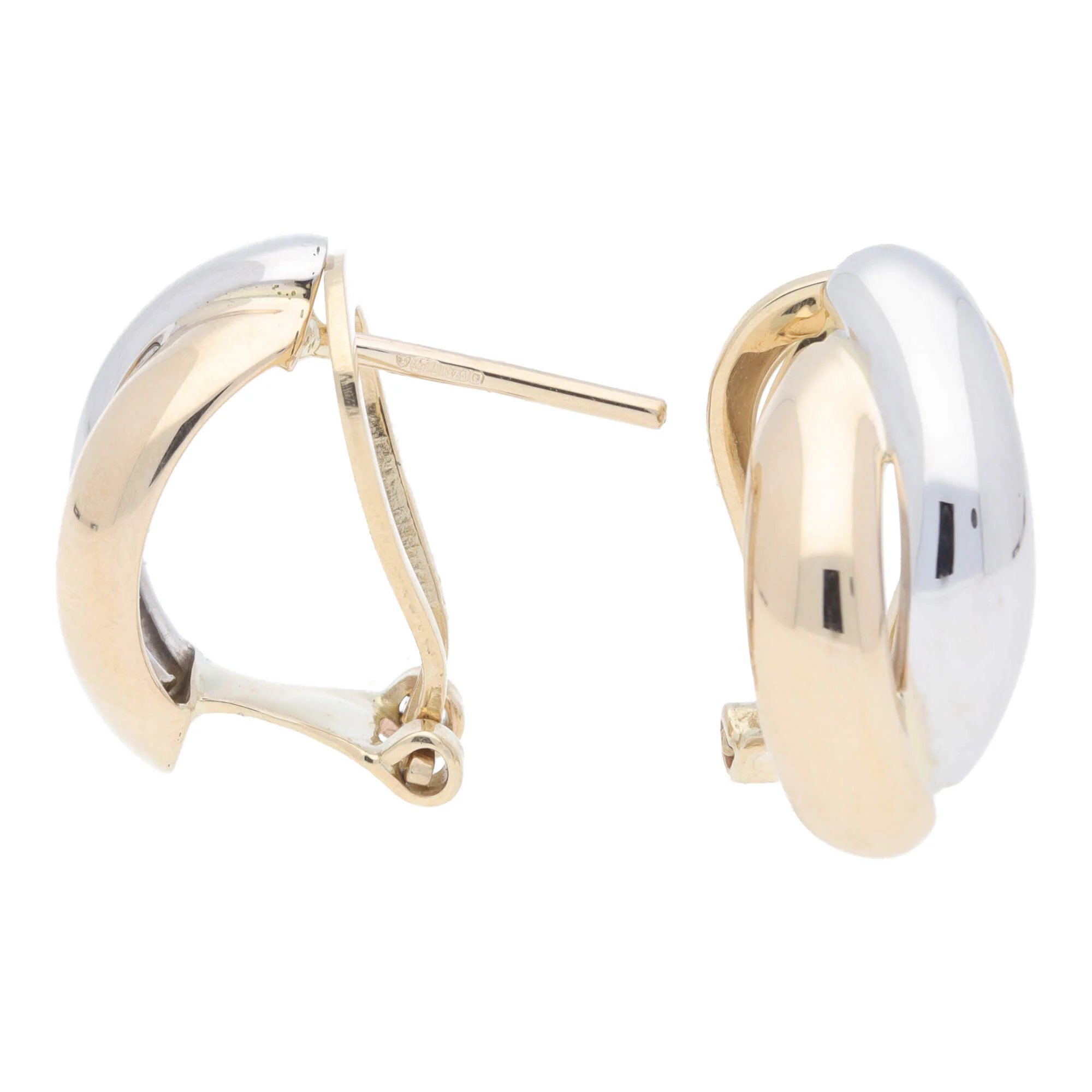 Split 9ct Yellow and White Gold Curved Earrings - Image 2