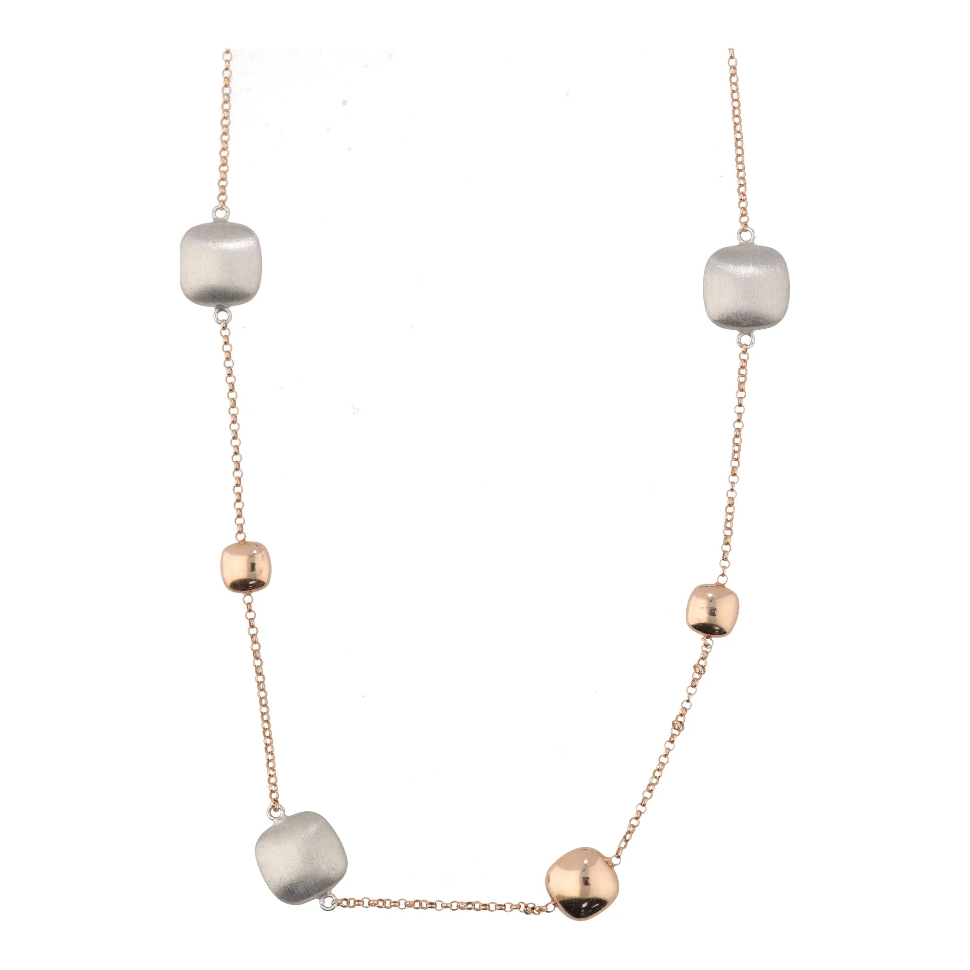 Square 9ct Rose and White Gold 45cm Station Link Necklace - Image 2