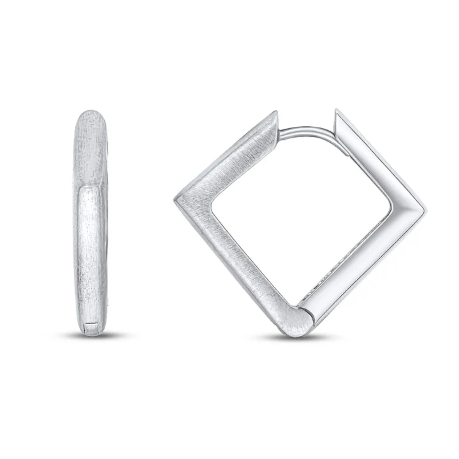 Square Satin 9ct White Gold Huggy Earrings - Image 2