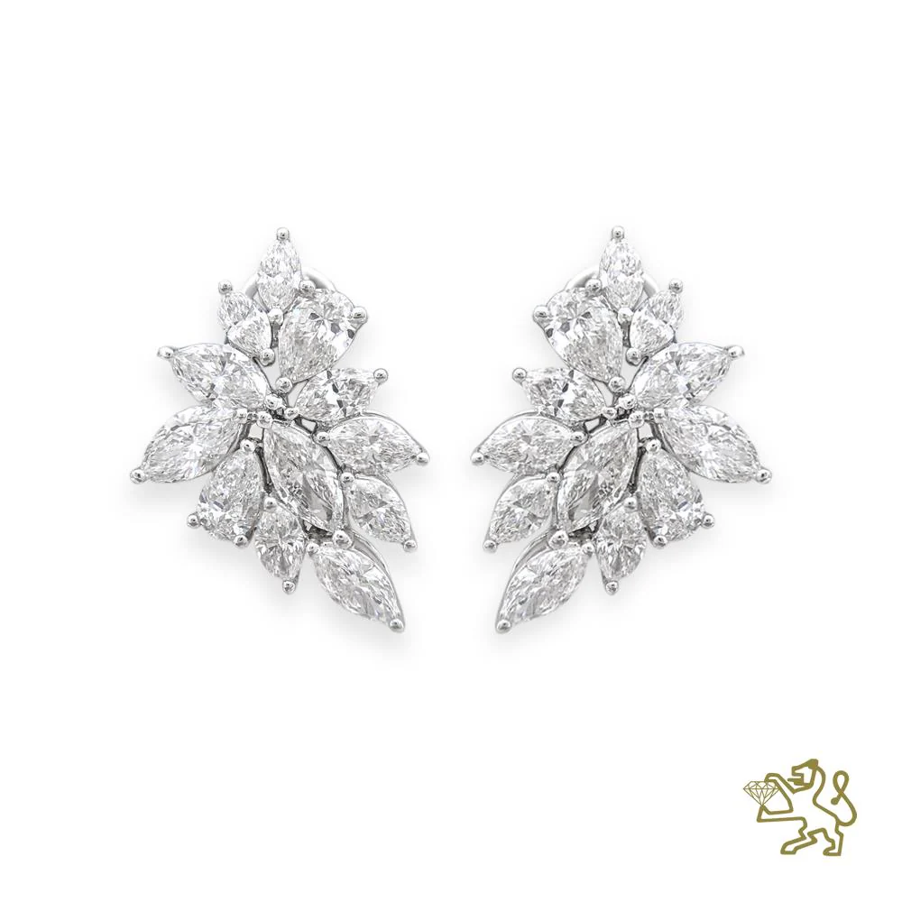 Diamond 3.68ct Platinum Starburst Cluster Earrings