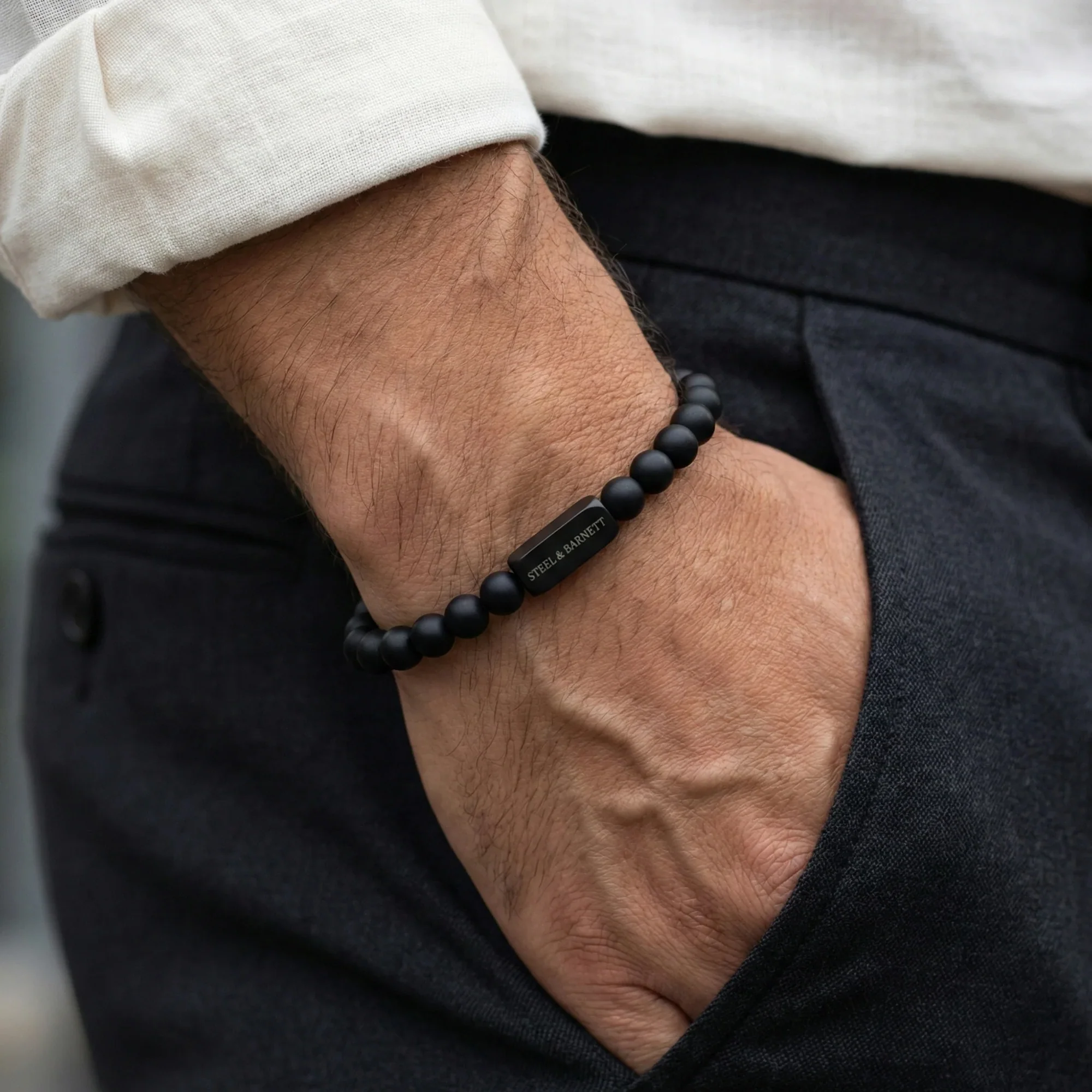 Steel and Barnett 6mm Round Black Edition Onyx Gemstone Bead Bracelet Small - Image 2